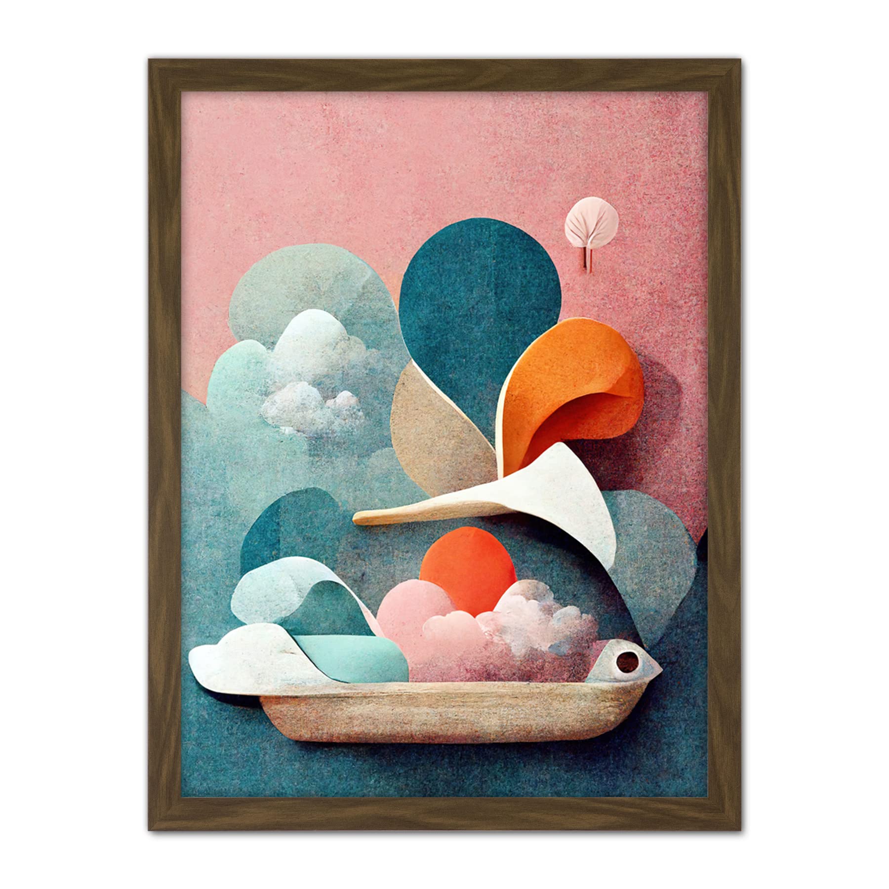 Doppelganger33 LTD Modern Boho Abstract Ship In Sky Clouds In Pastel Colours Toilet Artwork Framed Wall Art Print 18X24 Inch