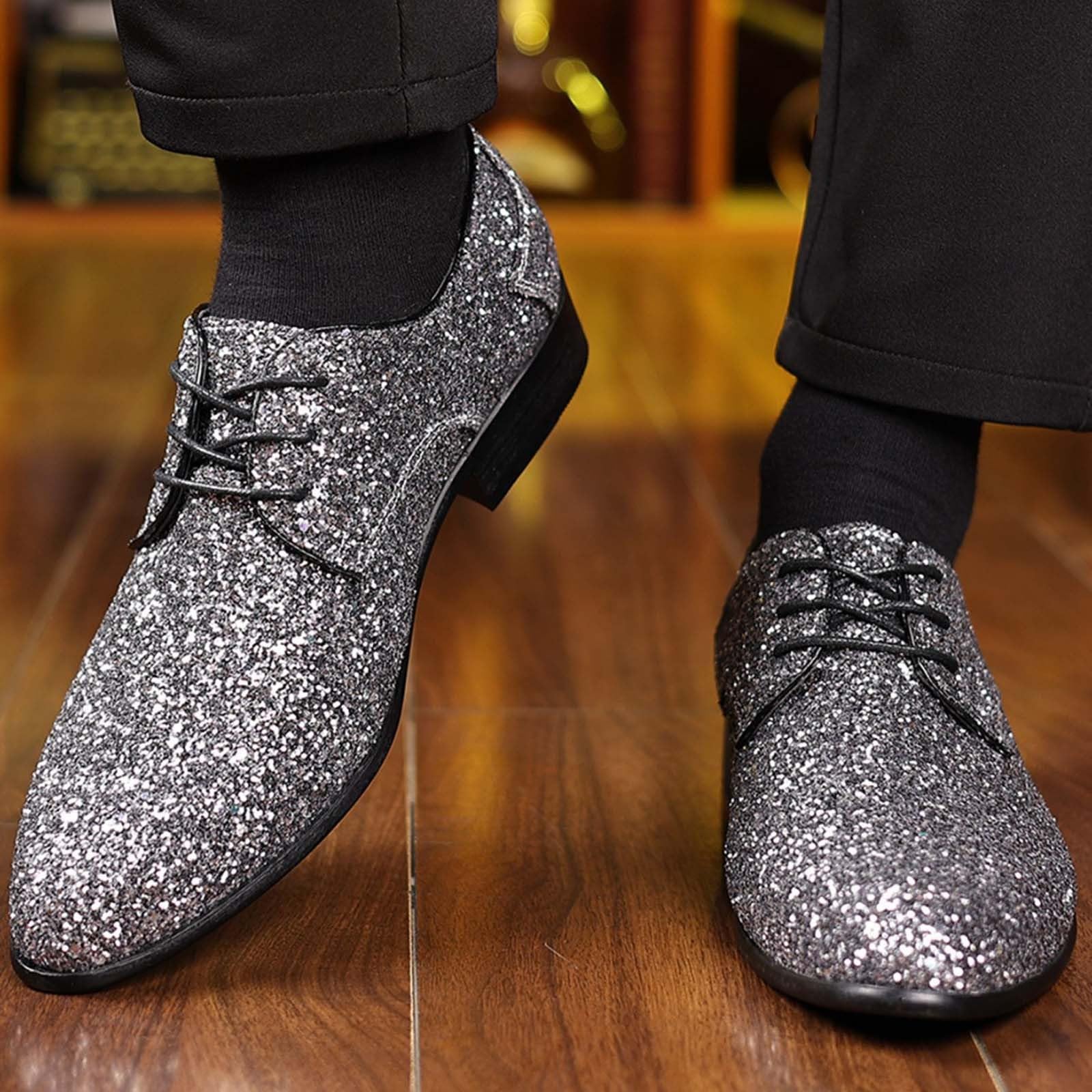 Chaussure Homme Ville en Paillettes Brillante, Chaussures Oxfords pour Hommes à Lacets, Bout Pointu, Richelieu Derbies Homme, Chaussure Costume Élégant | pour Soirée, Mariage, Cérémonie, Fête et Scène