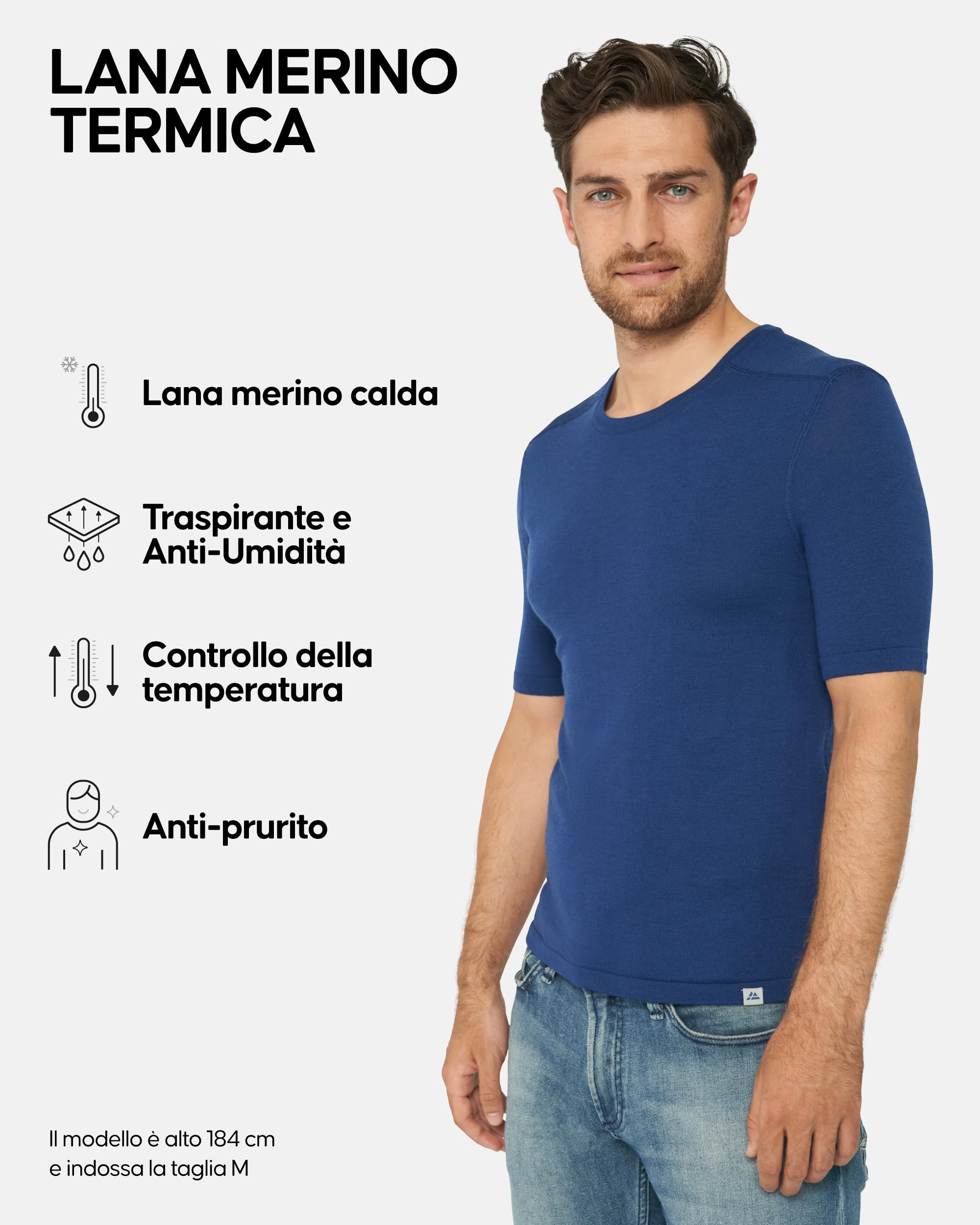 DANISH ENDURANCE Maglietta Termica Uomo Lana Merino, Maglia Termica Manica Corta, Intimo Termico Uomo per Trekking, Escursionismo e Sci