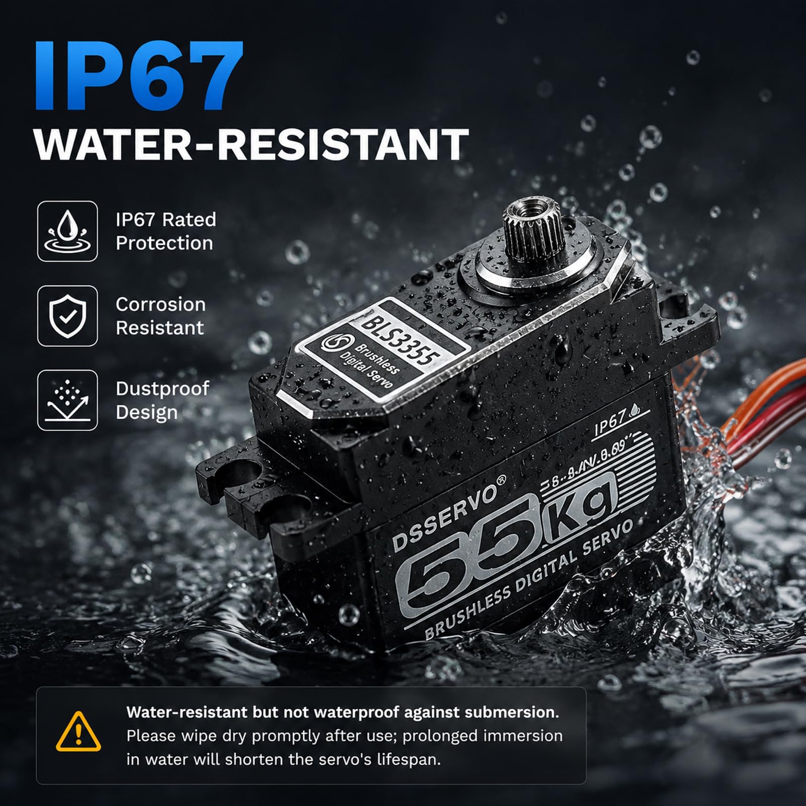 55 kg bezszczotkowy serwomer BLS3355 High Speed RC Digital Servo 180° | 180 stopni 7,4 V High Speed Waterproof IP67 Full Metal High Torque Servo for 1/8 1/10 RC Car Crawler