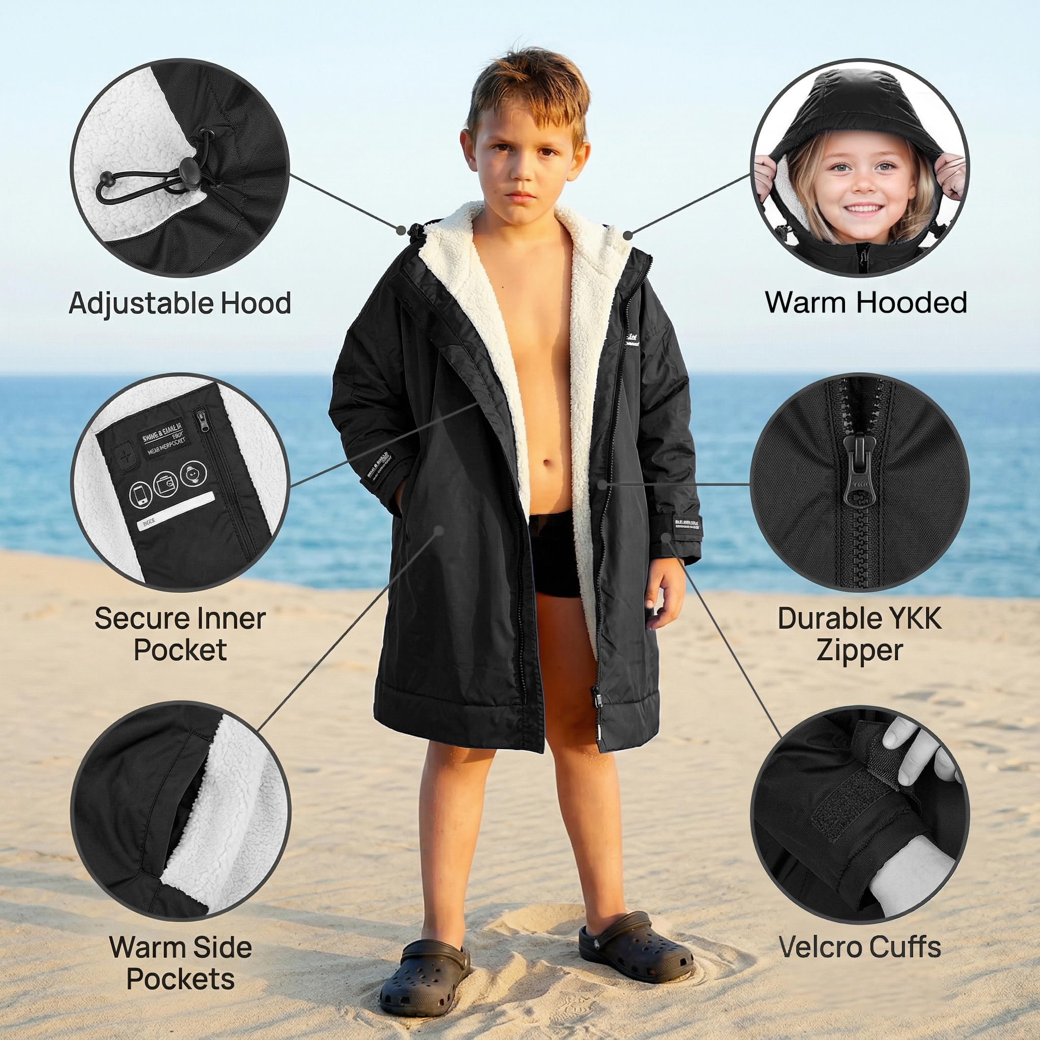 Catalonia Classy Wickelmantel Wasserdicht für Kinder, Wärmemantel Schwimmen mit Sherpa-Futter, Surf Dry Poncho Robe für Junge Mädchen