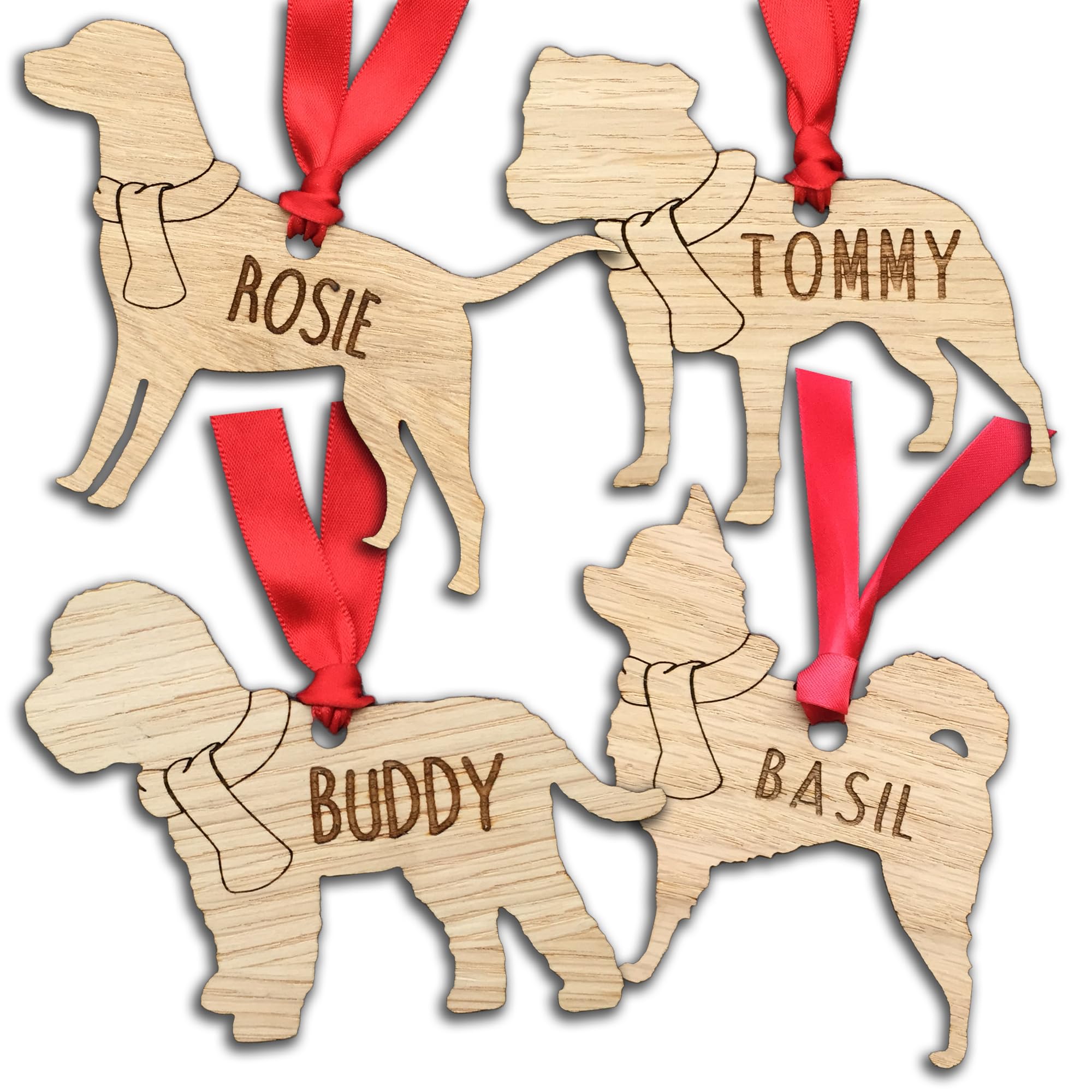 My Pretty Little Gifts Personalised Oak Wooden Dog Bauble Decoration - Christmas Tree gift present - Various Animal Pet Breeds