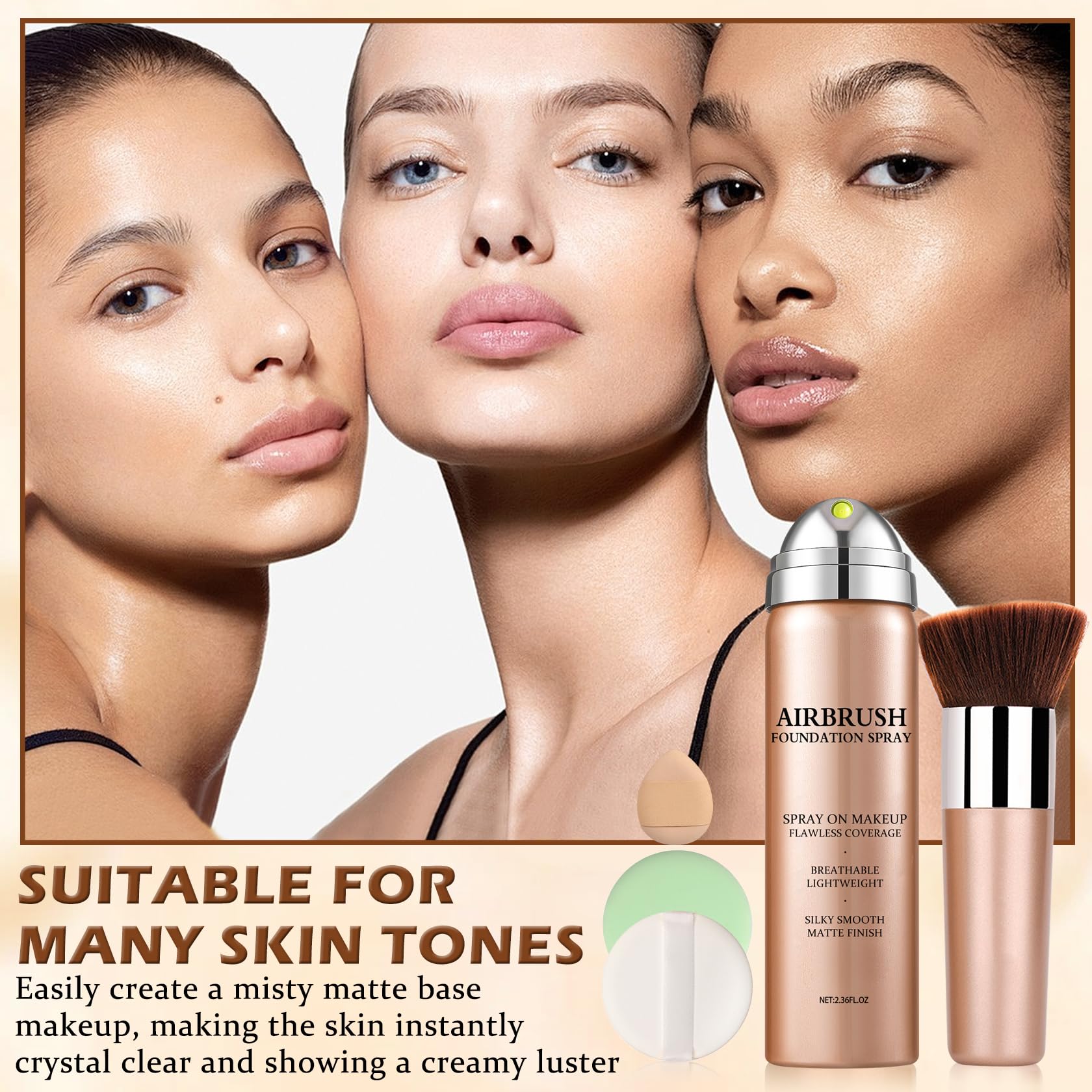 Magic Minerals Make-up-Grundierung mit Airbrush, seidige und modulare Abdeckung, feuchtigkeitsspendende Formel für weiche und strahlende Haut (Nude 03)