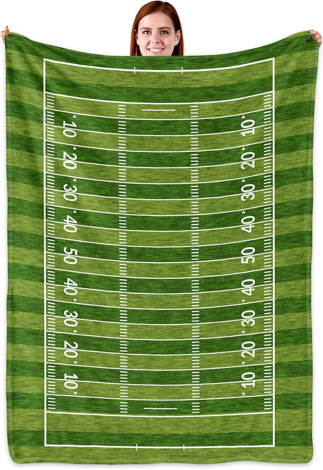 Football Field Green Lawn Blanket, 60" x 80" Lightweight Soft Throw, Gifts for Football Lovers
