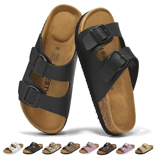 Girls Boys Sandals Adjustable Double Buckle Kids Slides Sandals