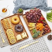 Vista 5 de 2 PCS Solid Acacia Wood Serving Trays 16 * 12 inch Rectangular Wooden Serving Platters Natural Wooden Boards for Bar Coffee Party