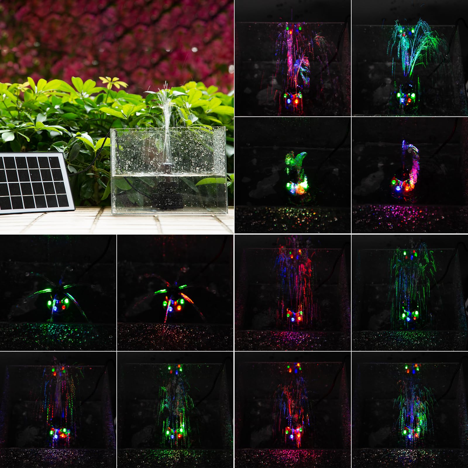 LESOLEIL Pompa solare fontana 2000 mAh 3,5 W 8 ugelli LED colorate