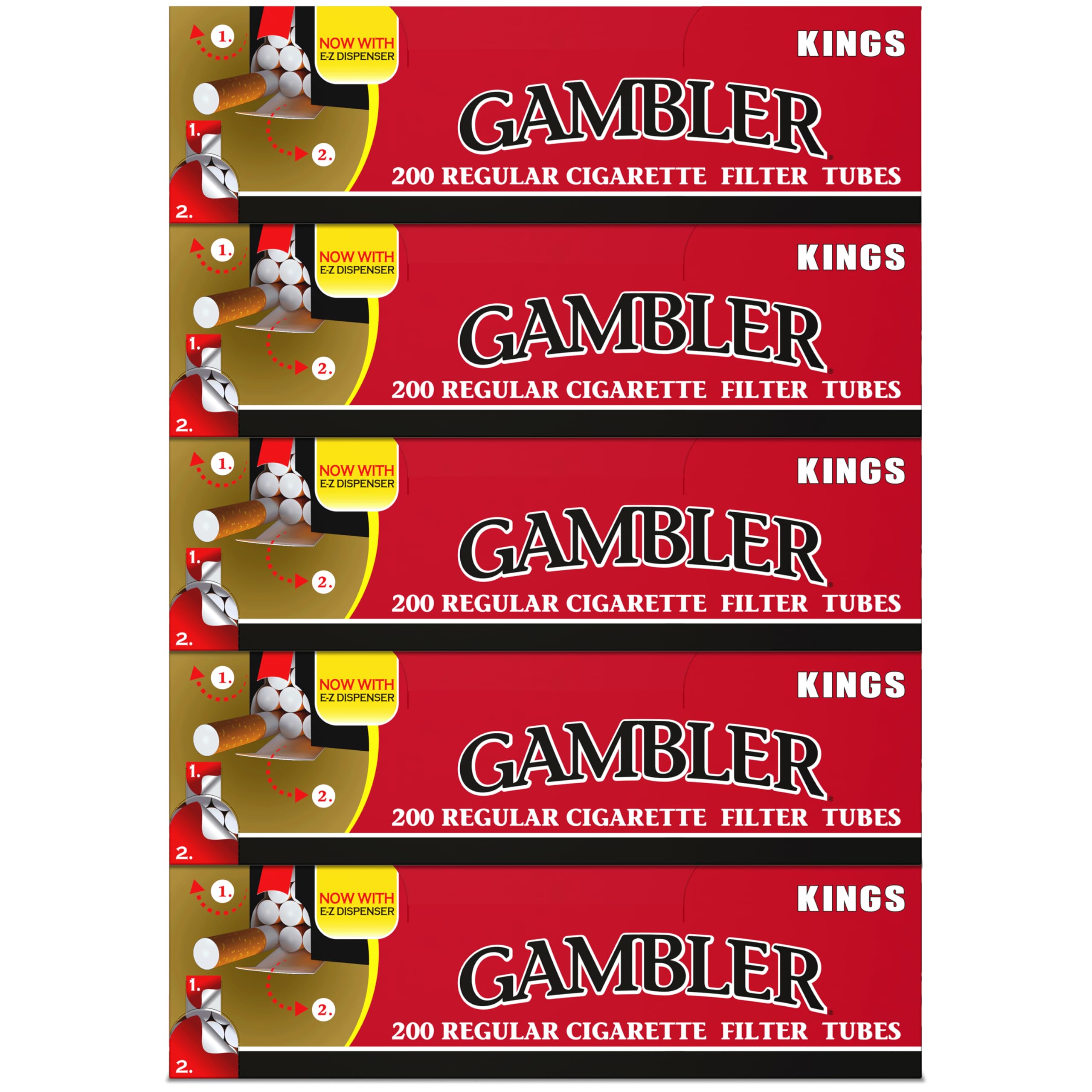 Gambler REGULAR KING SIZE RYO Cigarette Tubes 200ct Box (5 Boxes)