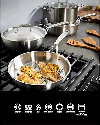 Miniatura 7 de Babish Juego de utensilios de cocina profesionales de tres capas no tóxicas de 10 piezas, duradero, distribución uniforme del calor para cocinar y