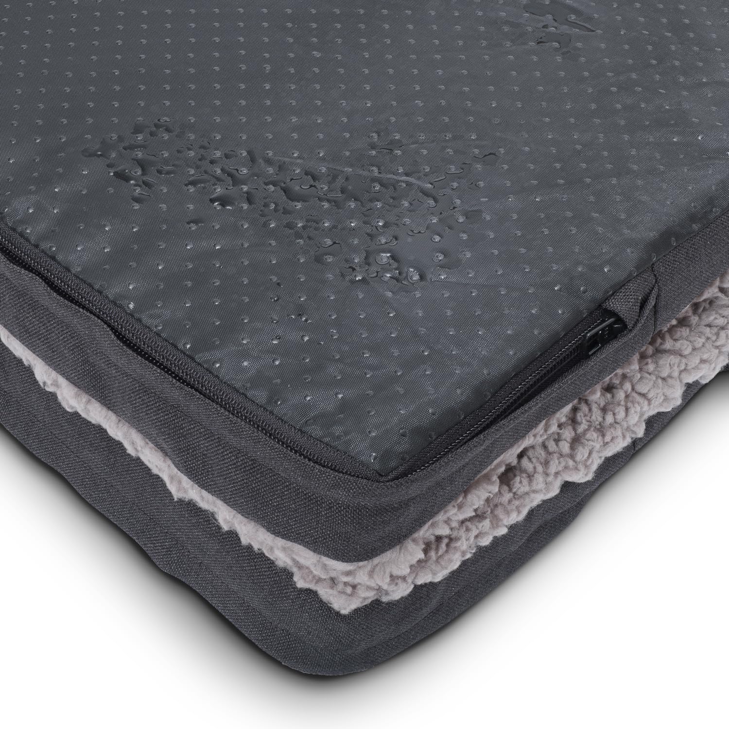 Matelas pliable ergonomique pour chien, anthracite, cuir synthétique et peluche, mousse à mémoire de forme, lavable, pliable avec poignée de transport, dessous antidérapant, 120 x 80 x 5 cm