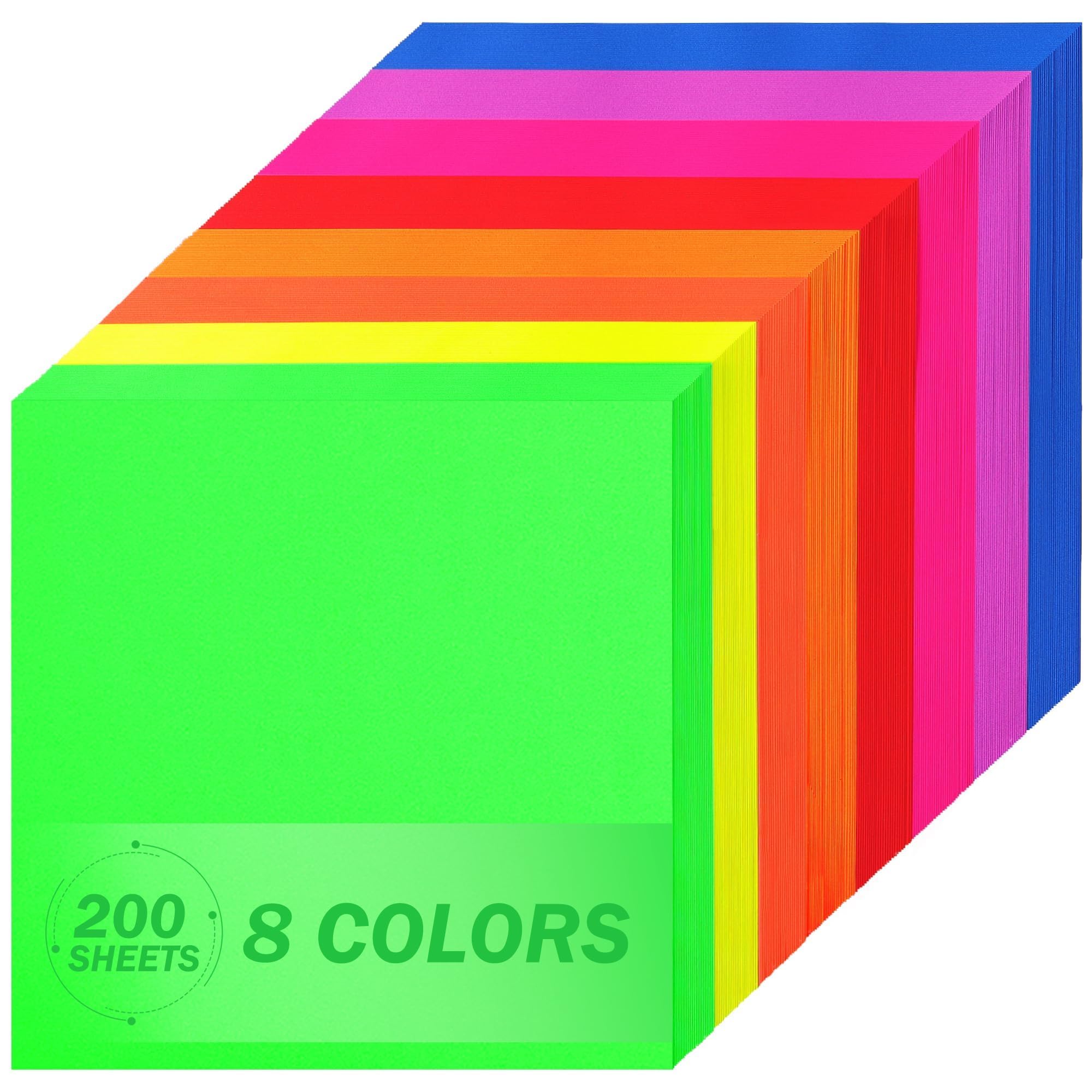 15×15cm Fluorescent Origami Paper 8 Colours 200 Sheets 80gsm