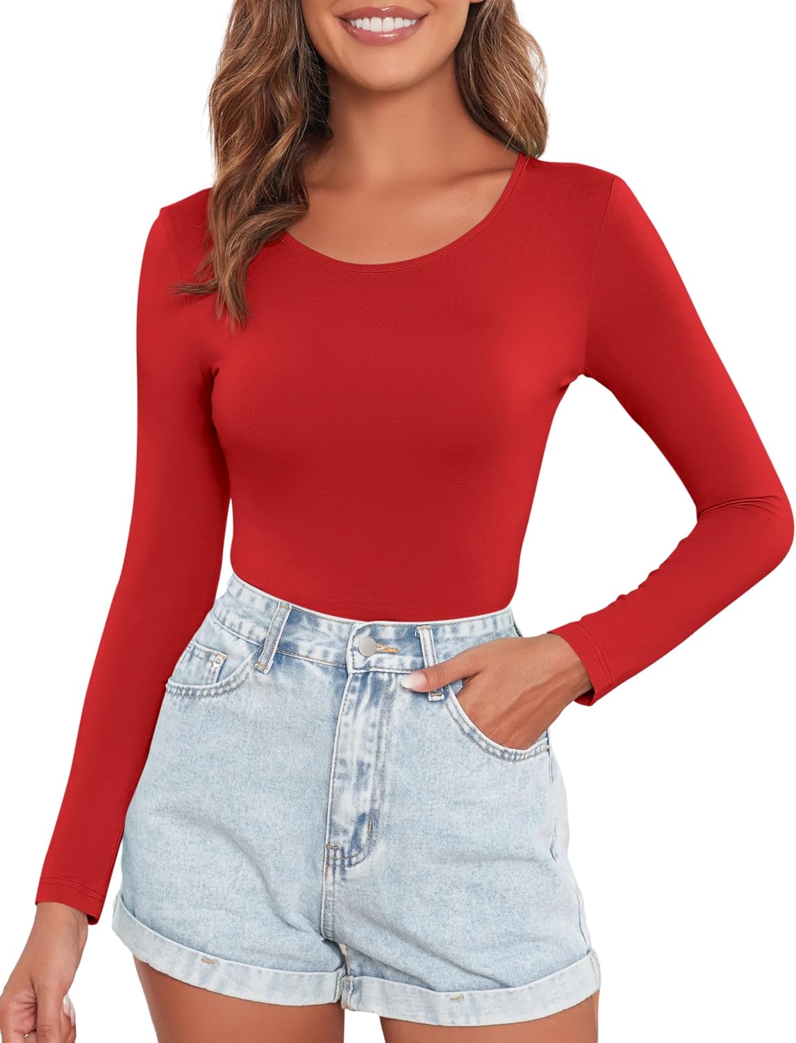 Women's Crew Neck Long Sleeve Bodysuits Basic Casual Going Out Cute Body Suits Fashion T-shirt 2026