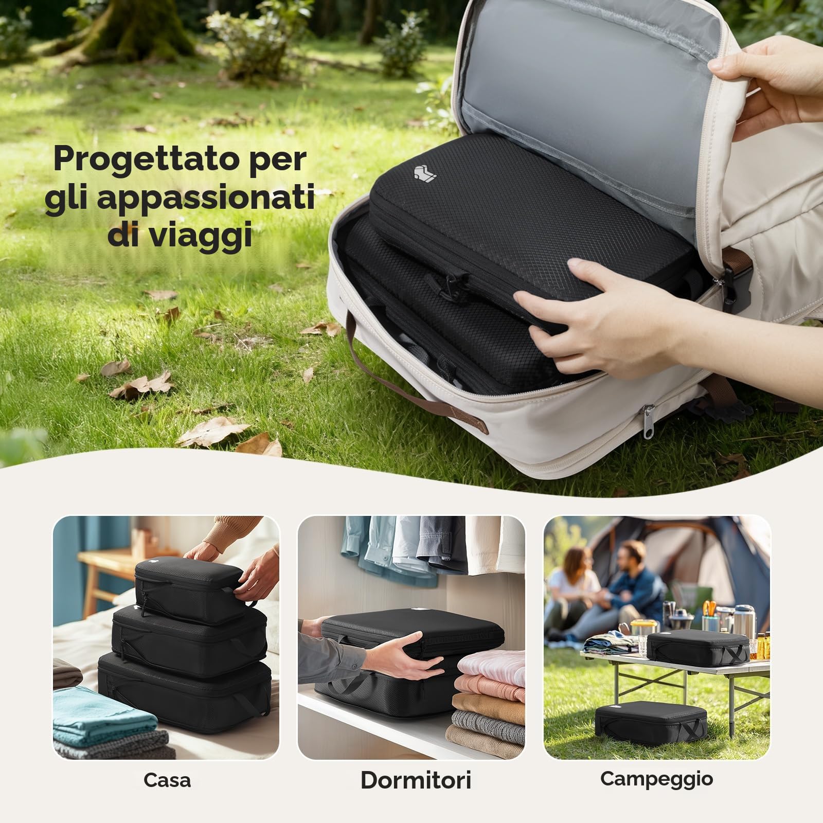 Organizer Valigia Packing Cubes Compression 8 Pezzi Set Travel Organizer