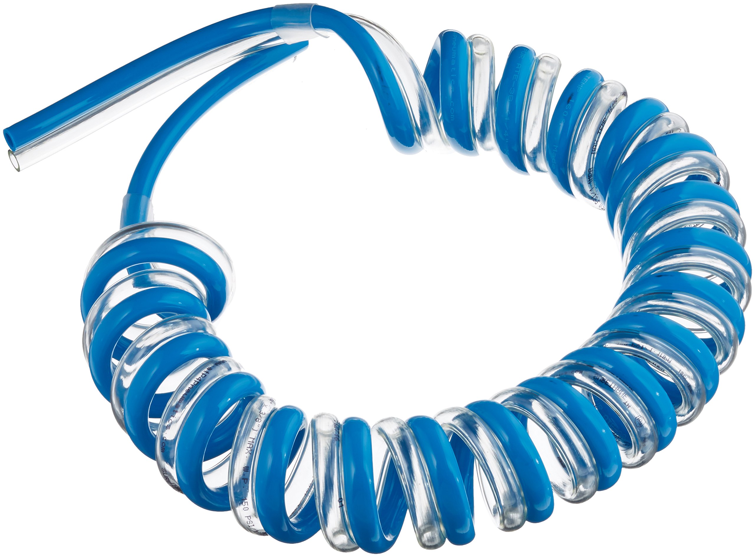Technibond2MPS-38-20-02 Spiral Bonded Pneumatic Tubing, 3/8" OD, 1/4" ID, 6.7' Working Length, Two Bore, Polyurethane, Light Blue and Clear