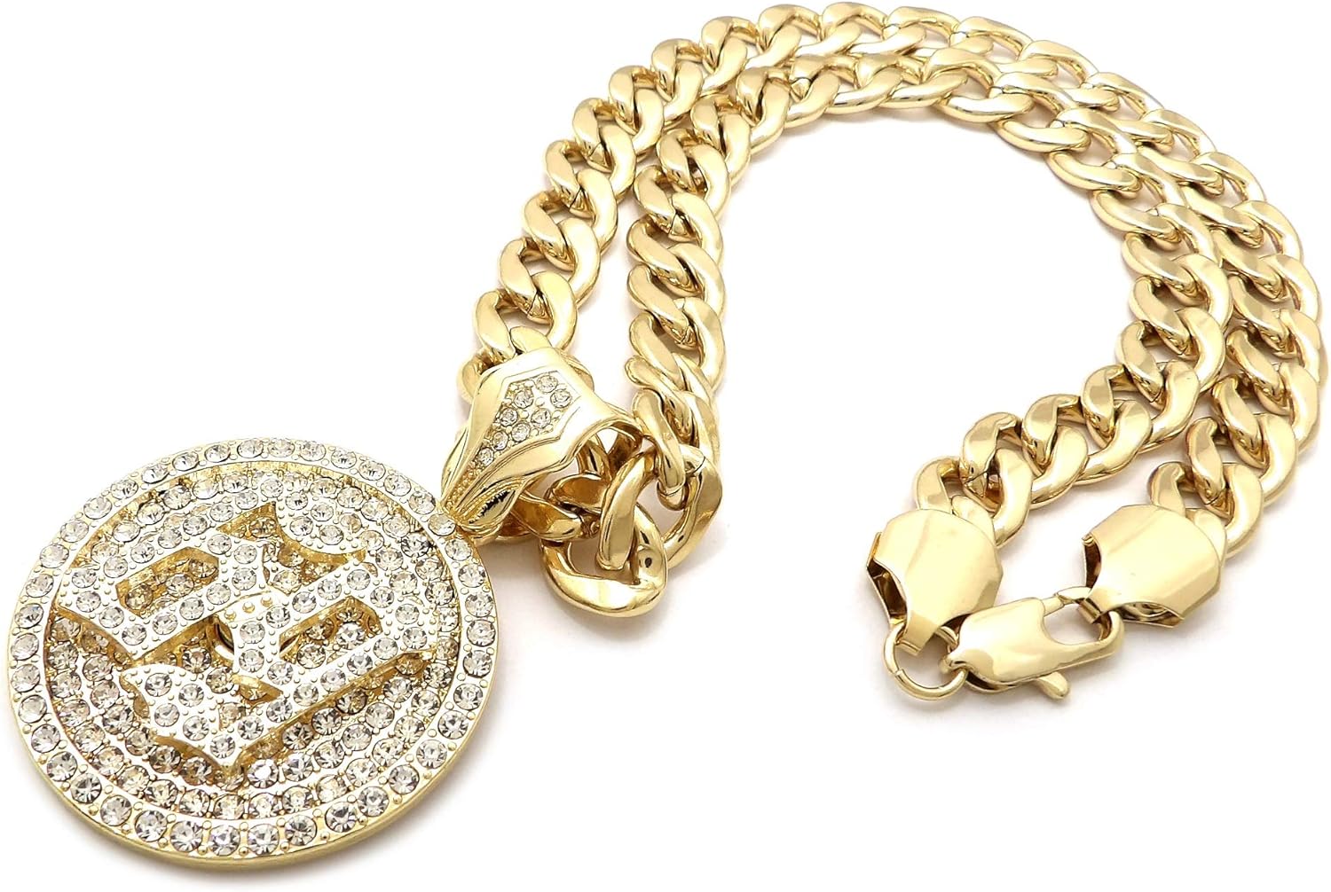 Fashion 21 Hip Hop Iced Out Number 69 Round Spinner Pendant 11mm 20" Cuban Chain Necklace