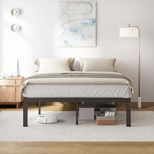 Miniatura 64 de COMASACH Marco de cama de tamaño matrimonial de 12 pulgadas, marco de cama de metal de alta resistencia, soporte de acero resistente, no necesita