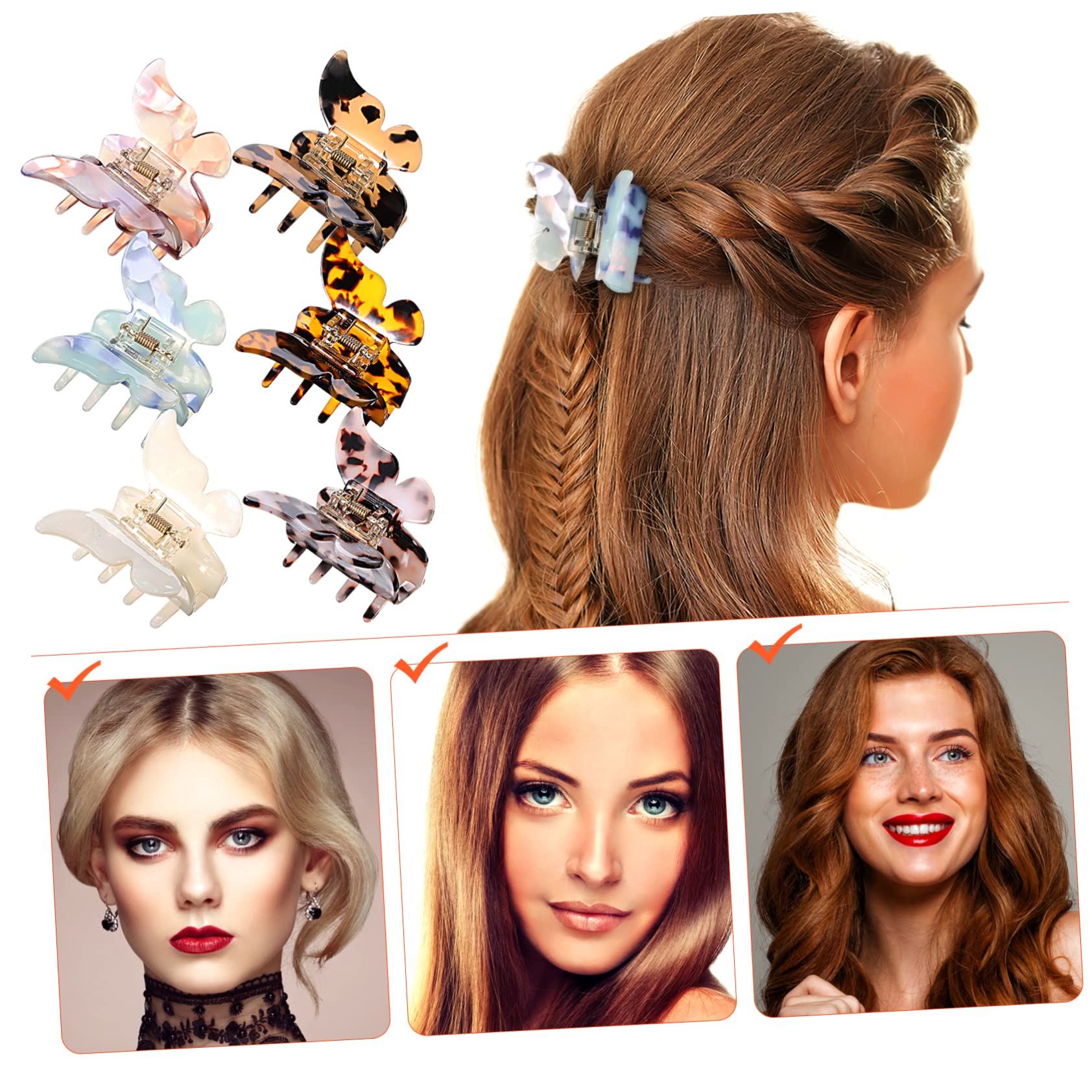 PLAFOPE Pinzas el Cabello con Diseño de Ala, 6 Piezas, Placa de Acetato, Agarre Firme, Ideales para Peinados DIY de Mujeres y Niñas