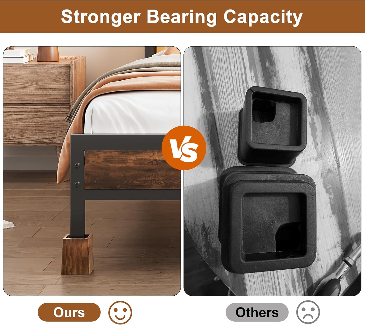 TQVAI Bed Risers Heavy Duty, Support 2200 lbs, 1-in Deep Anti-Fall Edge, 4 Pack Wooden Furniture Bed Lifts Risers with Non-Slip Pads for King Queen Twin Full Size Frame, Retro Brown, 5" H(Inner 4" H)