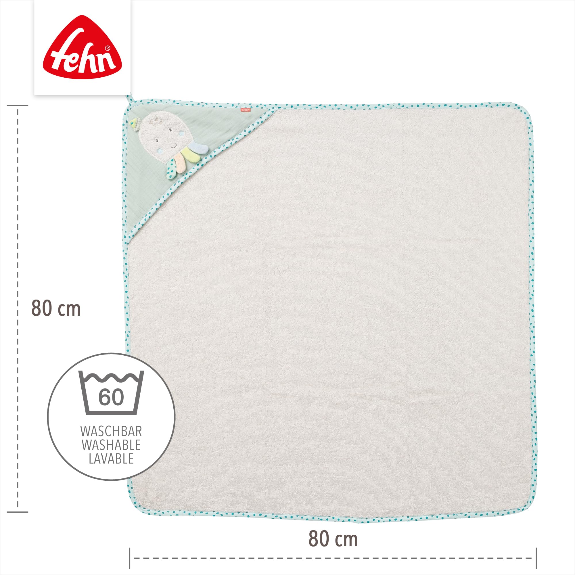 Fehn Asciugamano con cappuccio polpo – poncho da bagno in spugna con cappuccio e simpatico motivo lama – assorbente e morbido – per neonati e bambini a partire da 0 mesi