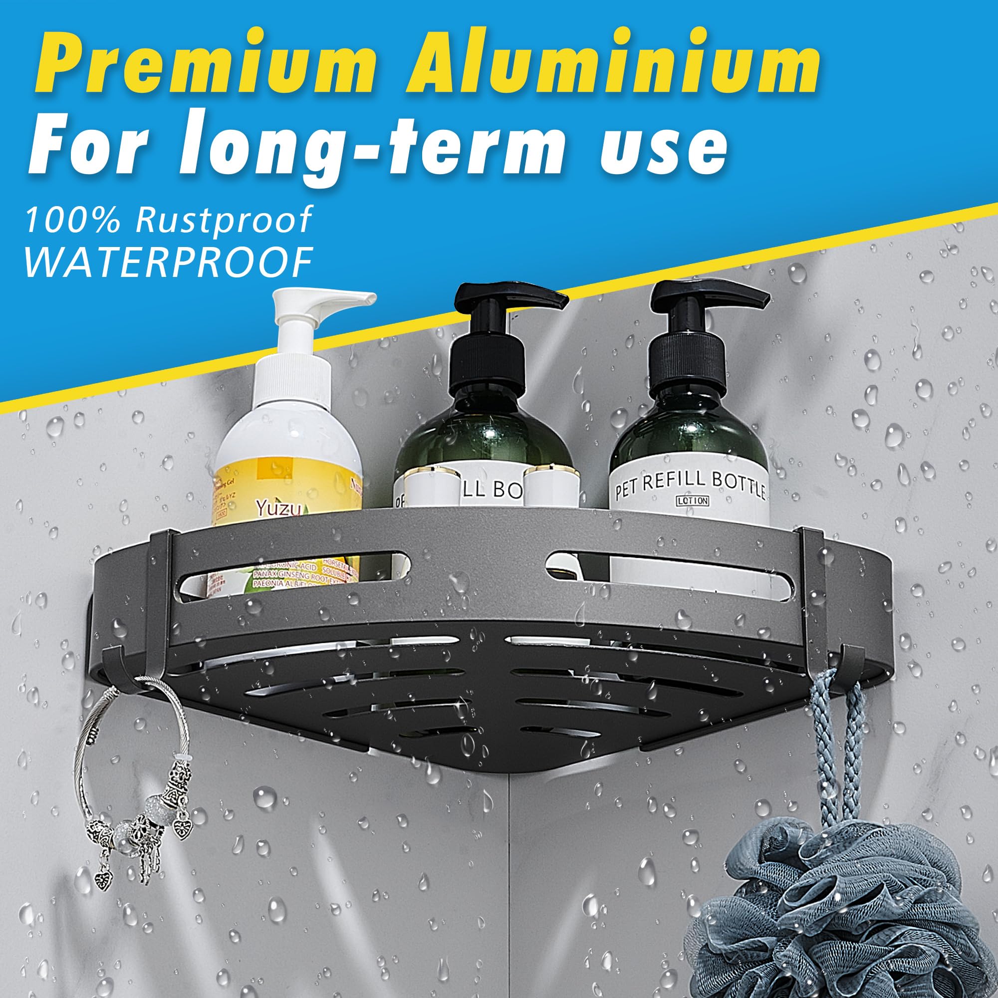 Mensola Doccia Angolare Adesiva - 2 Pezzi, Argento, Alluminio, Senza Foratura, Porta Shampoo - Foto 7