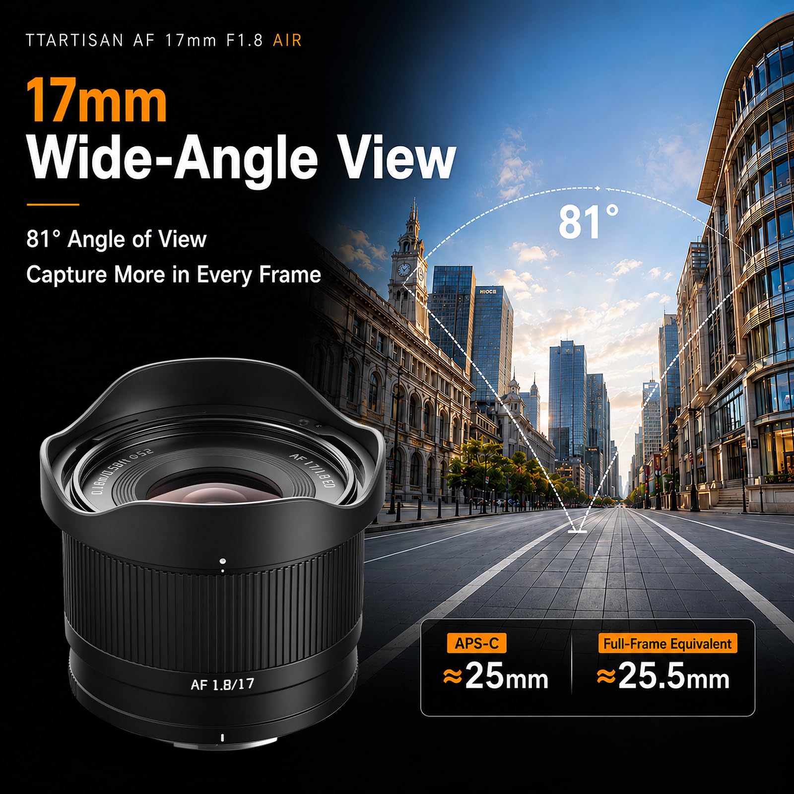 TTARTISAN 17mm F1.8 Automático Objetivos Montura XF para Fuji Objetivos Gran Angular Gran Apertura para Cámaras APS-C Lens Compactos Diafragma 6 Láminas Ideales para Fuji X-H1 X-H2 X-H2s X-T1 X-T2