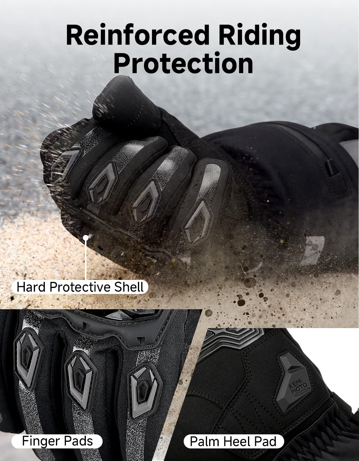 KEMIMOTO Guanti Riscaldati Moto Uomo con Cavo di Ricarica, Ricaricabili Guanti Invernali Impermeabili Touch Screen con 3000 mAh Batterie, Adatti da -20°C a -5°C, Ideali per Motociclismo e Ciclismo