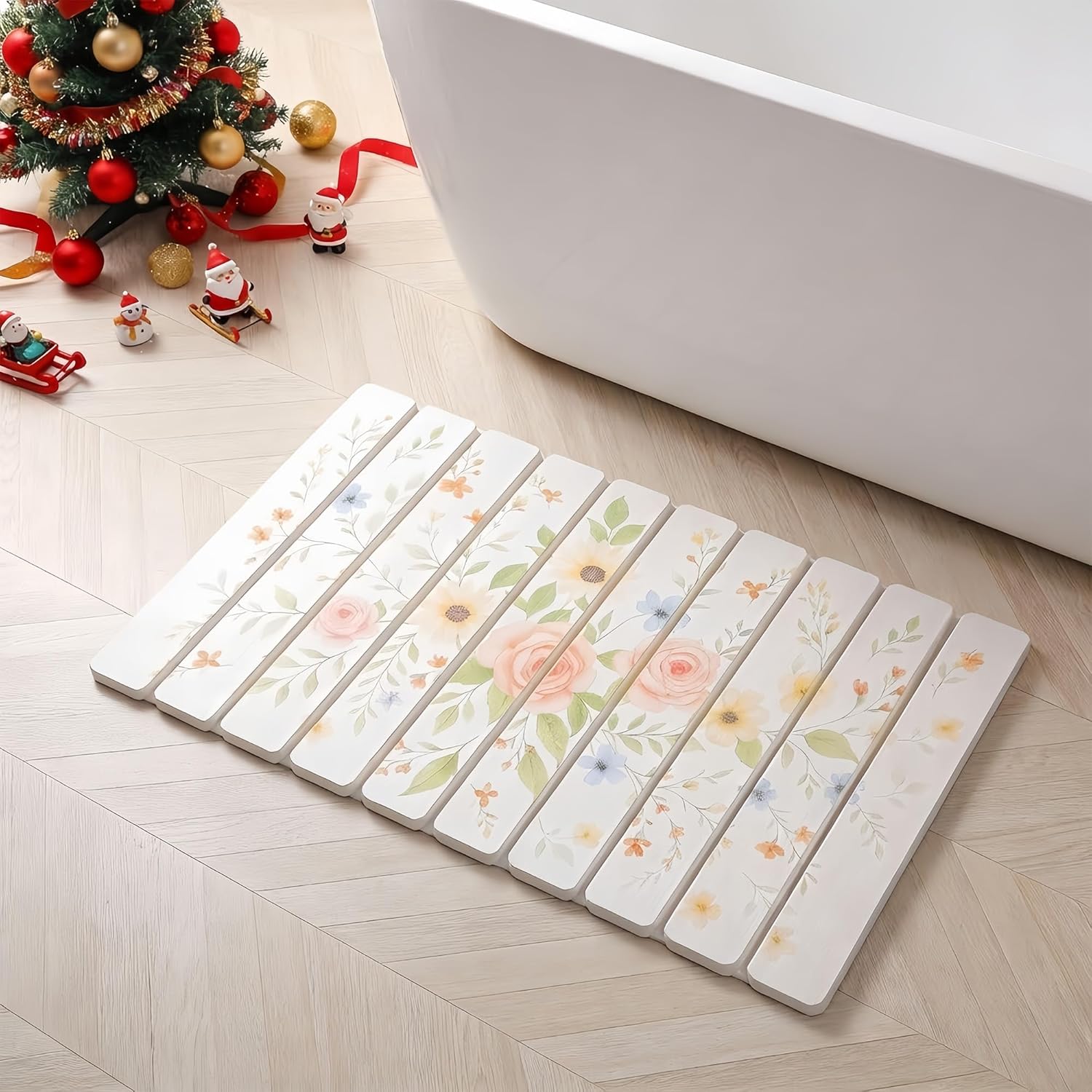 Foldable Stone Bath Mat,Super Absorbent Diatomaceous Earth Shower Mats, 24" x 16" Non-Slip Quick Drying Mats for Bathroom Floor, Easy to Store Bathroom Rugs, Easy to Clean, Elegant & Modern Design