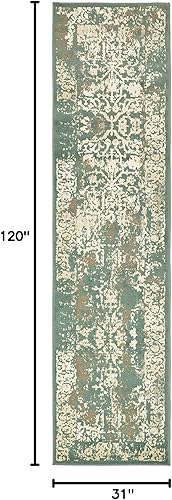 Miniatura 2 de Unique Loom Tuareg Collection - Alfombra vintage envejecida tradicional, 2 pies 6 pulgadas x 10 pies, verdebeige