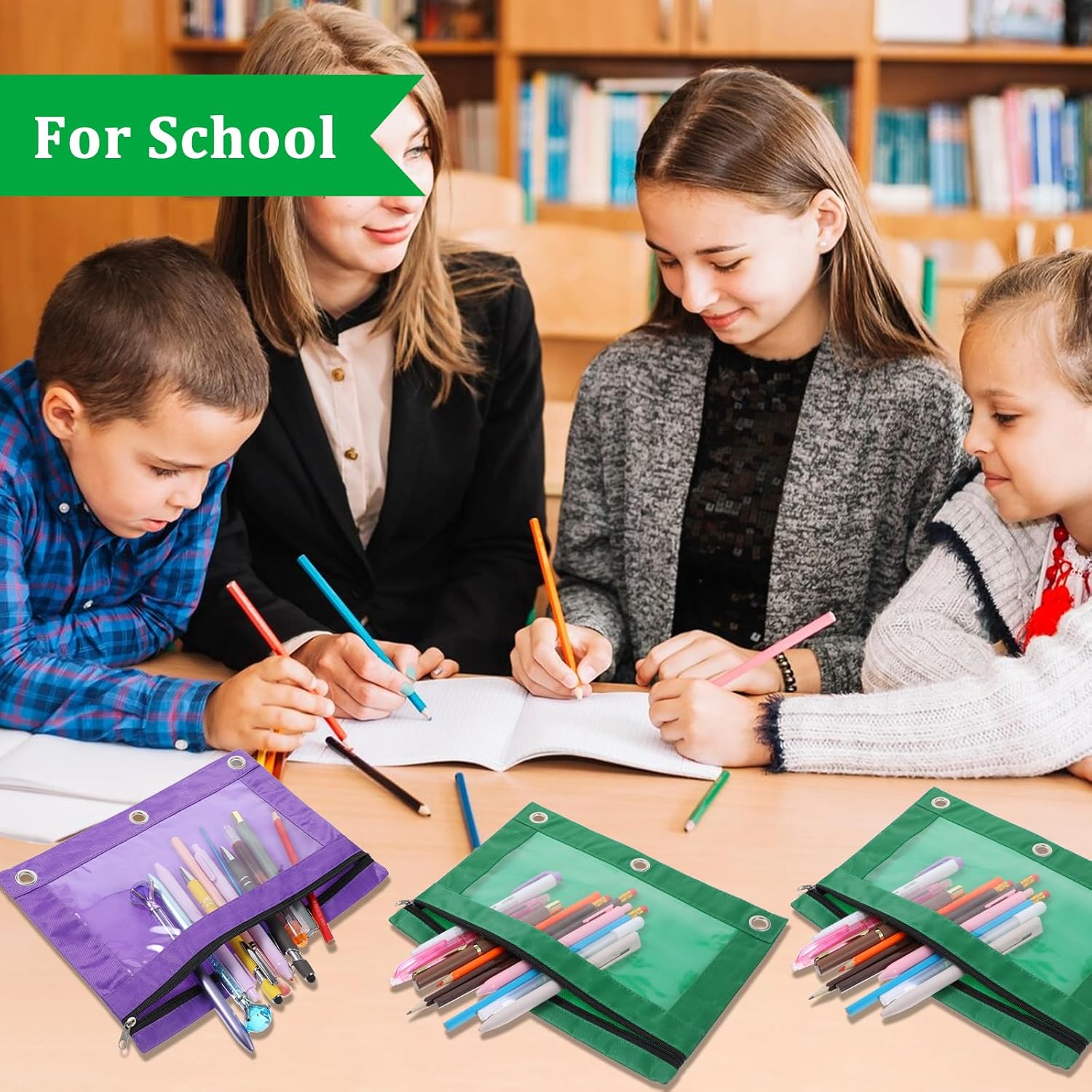 24 Pack Pencil Pouch for 3 Ring Binder, 12 Colors Zipper Pen Pouches Bags with Clear Window, 10x7.3 Inch Durable Cloth Pencil Case for Office Supplies - Image 4