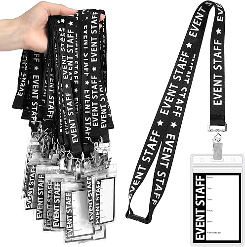Harloon Juego de 25 cordones negros para personal de eventos con soporte de plástico transparente para tarjetas de identificación para voluntarios