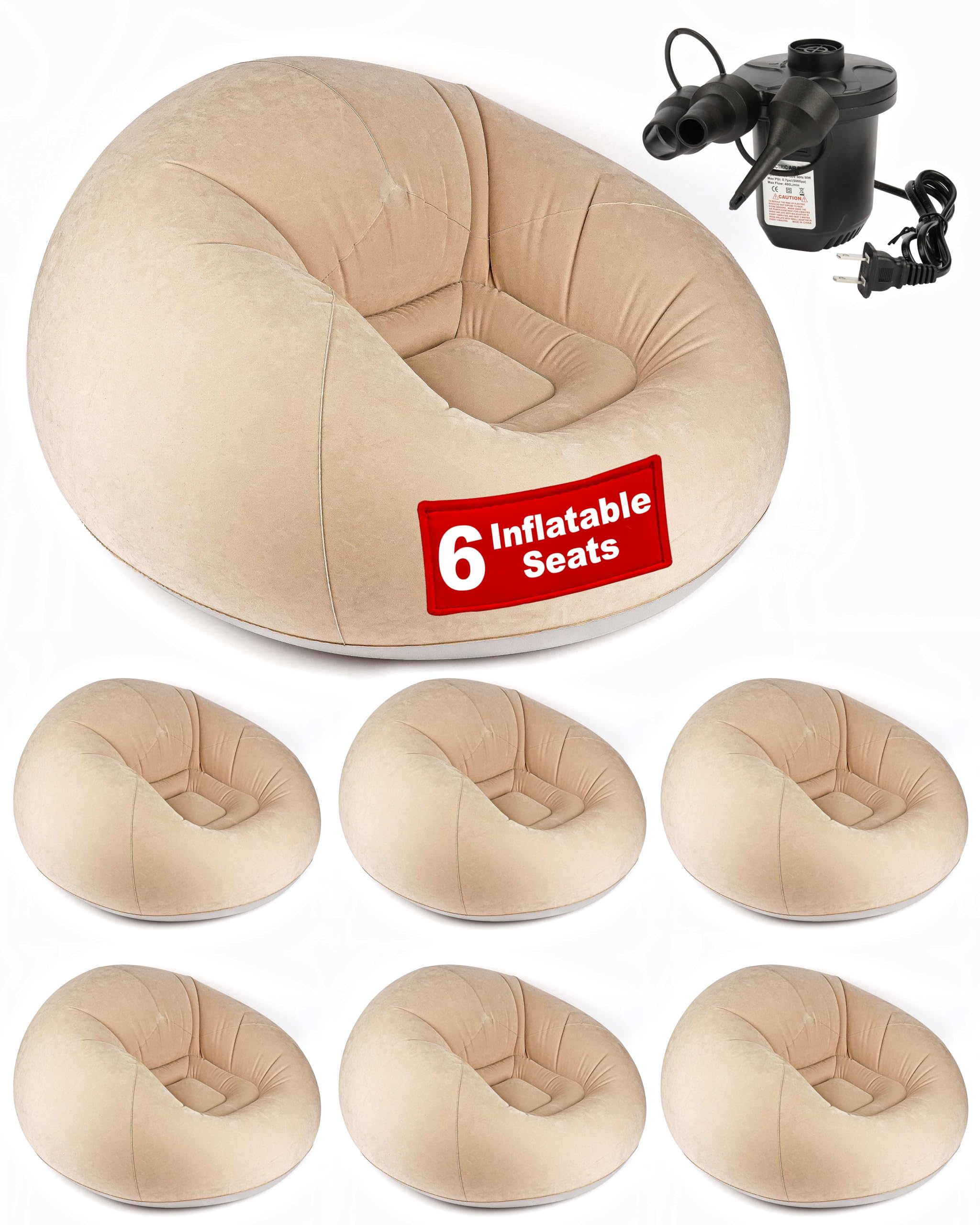 OLEEK Inflatable Bean Bag Chair with Electric air Pump 6PCS - Inflatable Chairs for Adults - Folding Outdoor Bean Bag Chair - Inflatable Chair for