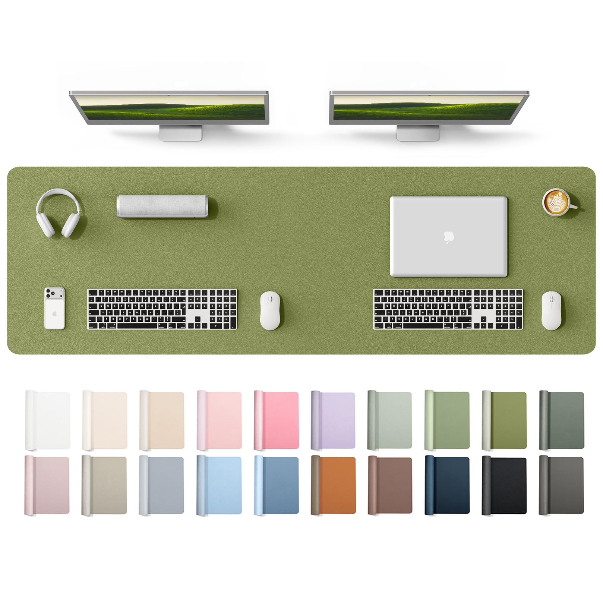 YSAGi Leather Desk Protector, Office Mat, Large Mouse Mat, Non-Slip PU Leather Blotter, Laptop Desk Mat, Waterproof Writing Pad for Office and Home(Green, 63" x 17.2") Green 63" x 17.2"