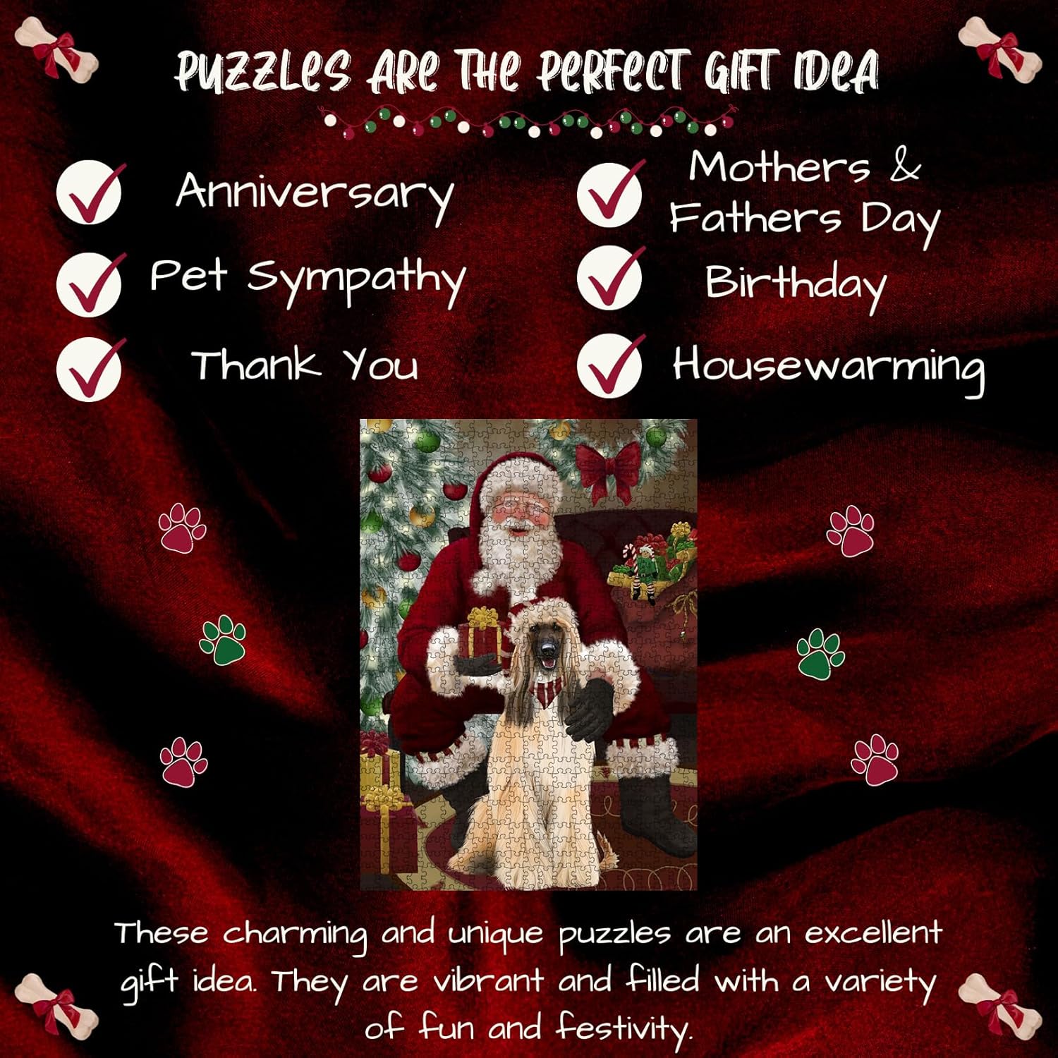Santa's Christmas Surprise Afghan Hound Dog Jigsaw Puzzle for Adults - Animal Printed Interlocking Puzzle Game Artwork - Gift for Dog Lover's - 300 Pcs 11"x14", PZLE59395