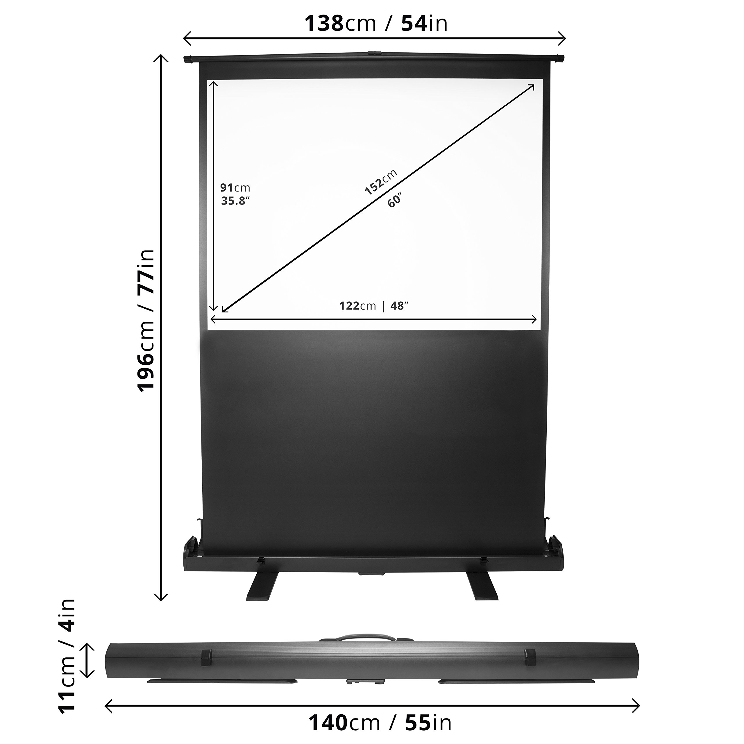 Duronic Pantalla de Proyector FPS60/43, 60" Pantalla de Proyector de Piso | Escuela, Teatro, Cine, Home Brilliant White 122 cm (Ancho) x 91 cm (H) Pantalla Ancha Portátil Independiente 4K / 8K