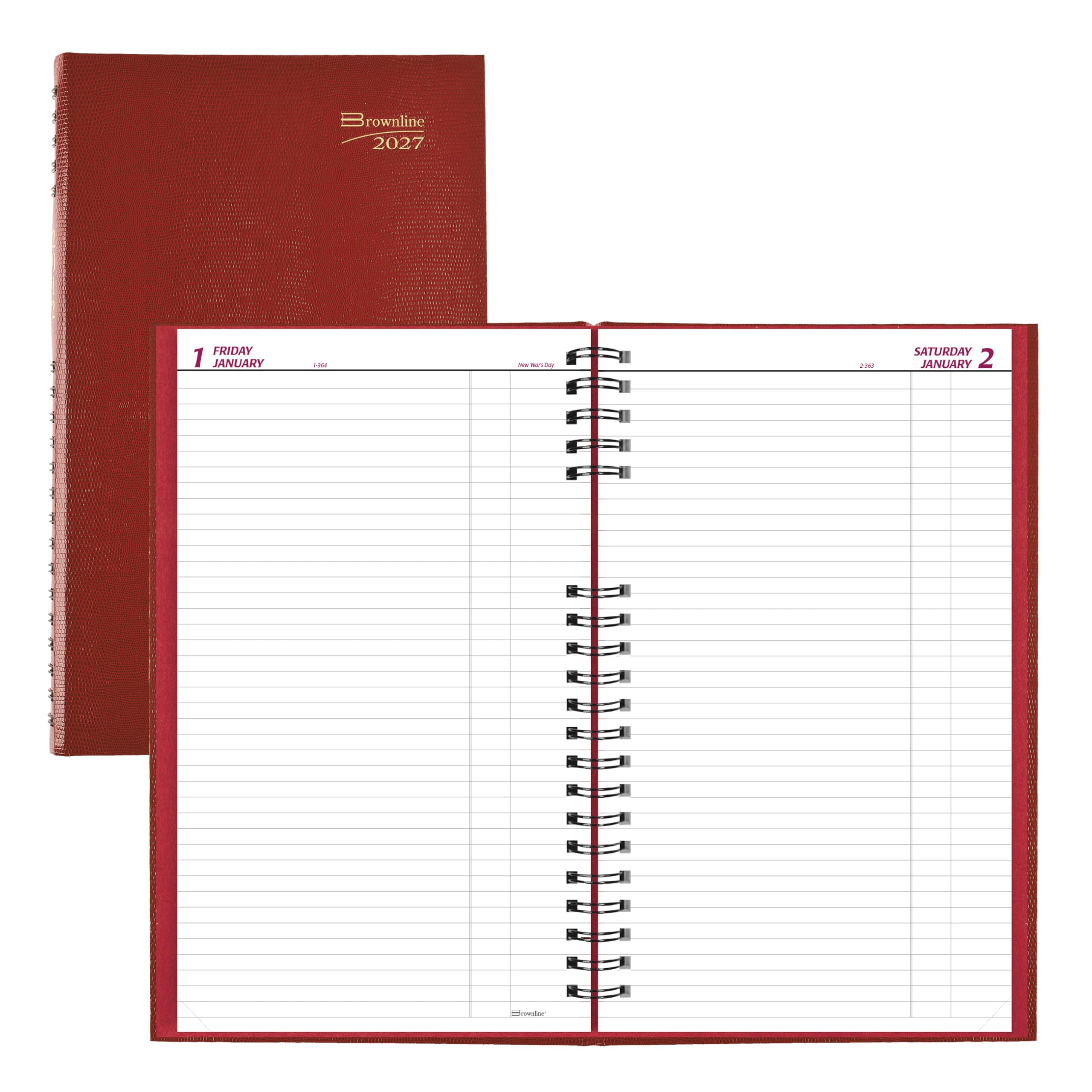 Brownline® CoilPro™ Agenda giornaliera 2027, senza tempo, 12 mesi, da gennaio a dicembre, rilegatura a doppio filo, 34,3 x 20 cm, rosso brillante (C551C.RED)