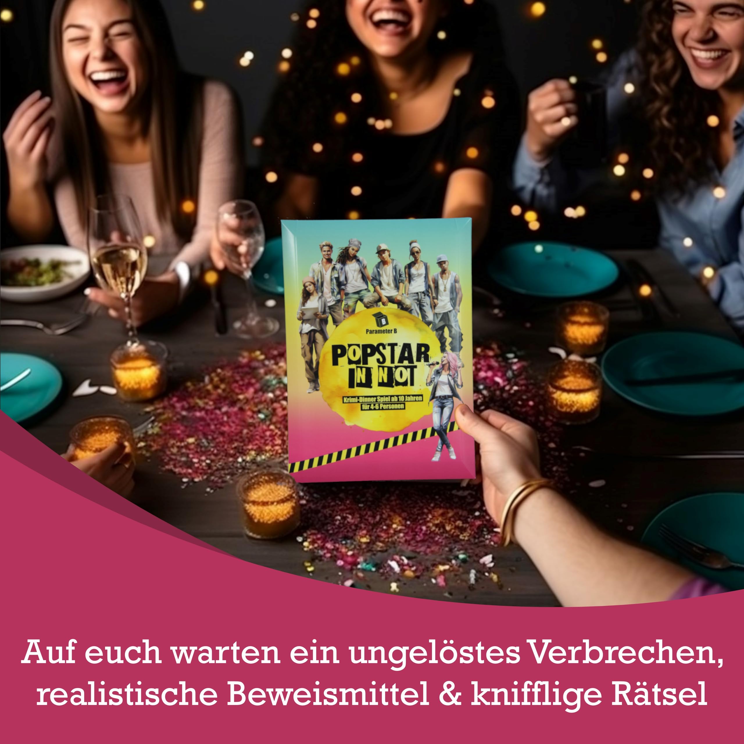 Popstar in Not - Krimidinner für 4-6 Personen – ab 10 Jahren - Krimidinner für Zuhause für Familien mit Kindern - Krimispiel für Einsteiger - realistische Beweise