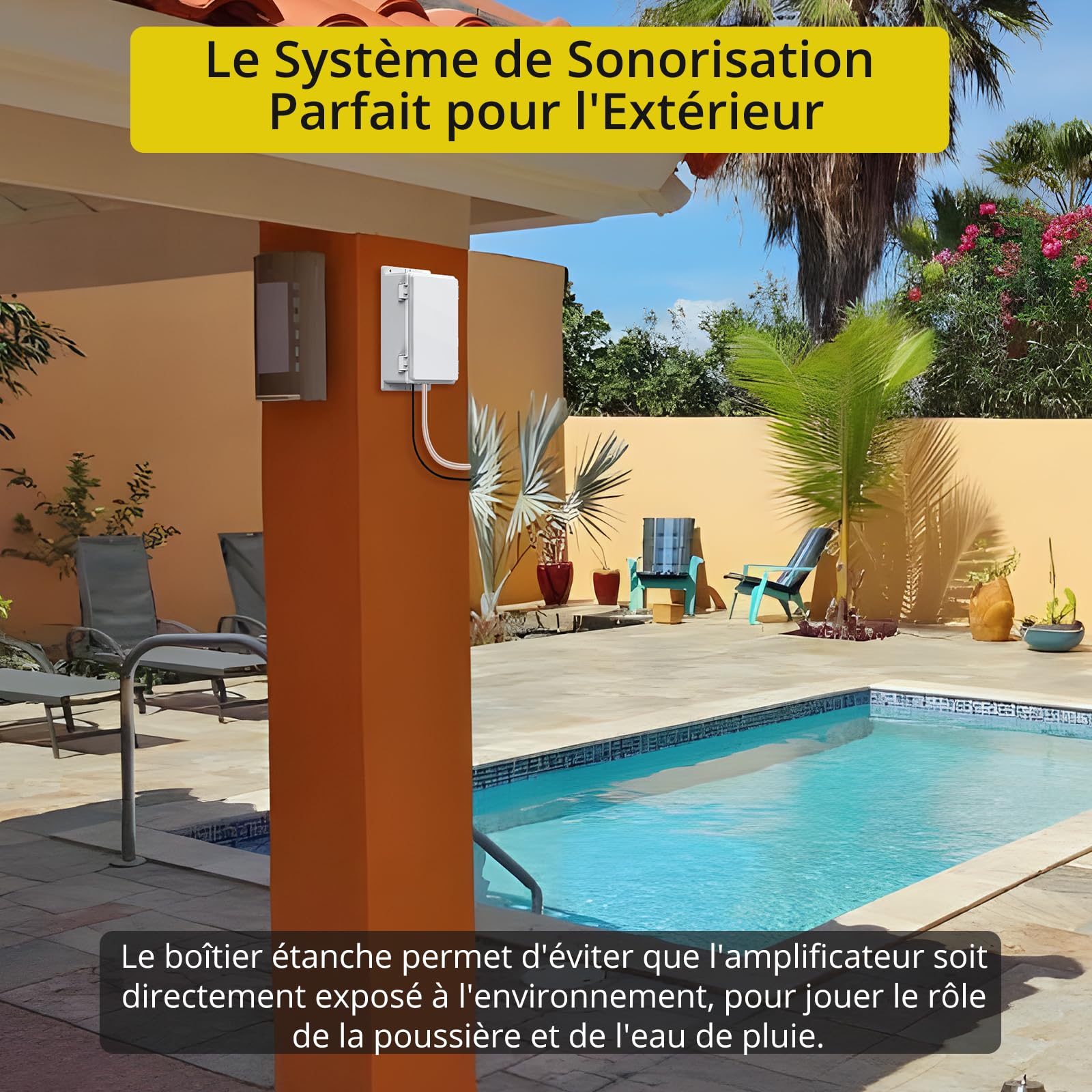 PROZOR Amplificateur Audio Extérieur Puissance de Crête 200W+200W Bluetooth 5.0 avec Alimentation Ampli 30V 5A Amplificateur Étanche avec Boîtier TPA3221 pour Patio Piscine Jardin Fête