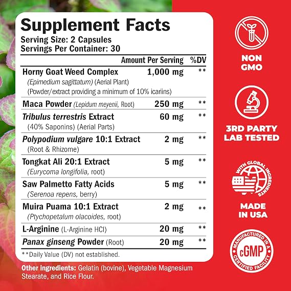 Vimerson Health Multivitamin for Men & Tongkat Ali for Men with Horny Goat Weed, Maca Root Powder, Tribulus Terrestris, Saw Palmetto Extract