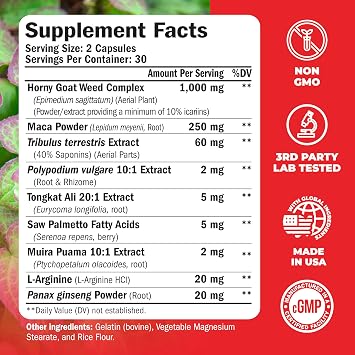 Vimerson Health Multivitamin for Men & Tongkat Ali for Men with Horny Goat Weed, Maca Root Powder, Tribulus Terrestris, Saw Palmetto Extract