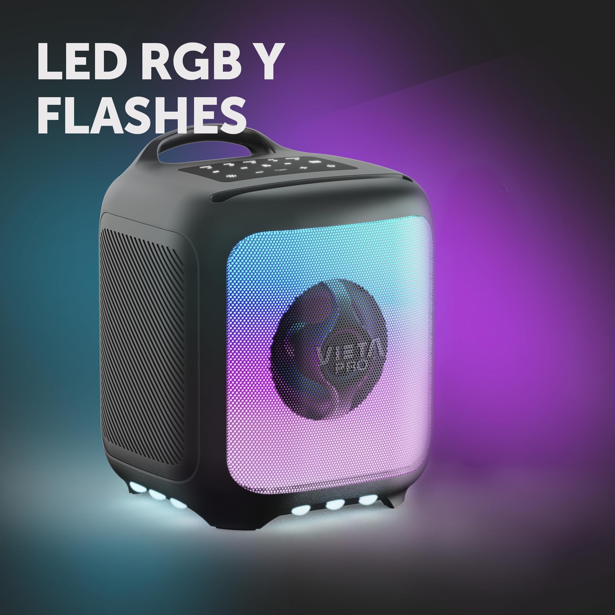 Vieta Pro Party 55 Enceinte Bluetooth 5.3 puissante 100 W avec lumières LED RVB, batterie 9H, TWS, USB, microSD, karaoké avec microphone et télécommande, double entrée microphone, portable pour fêtes