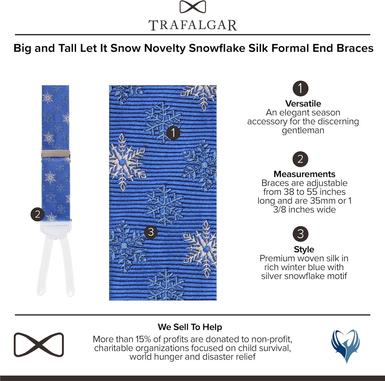 Trafalgar Men's Big and Tall Let It Snow Novelty Snowflake Silk Formal End Braces (Suspenders)