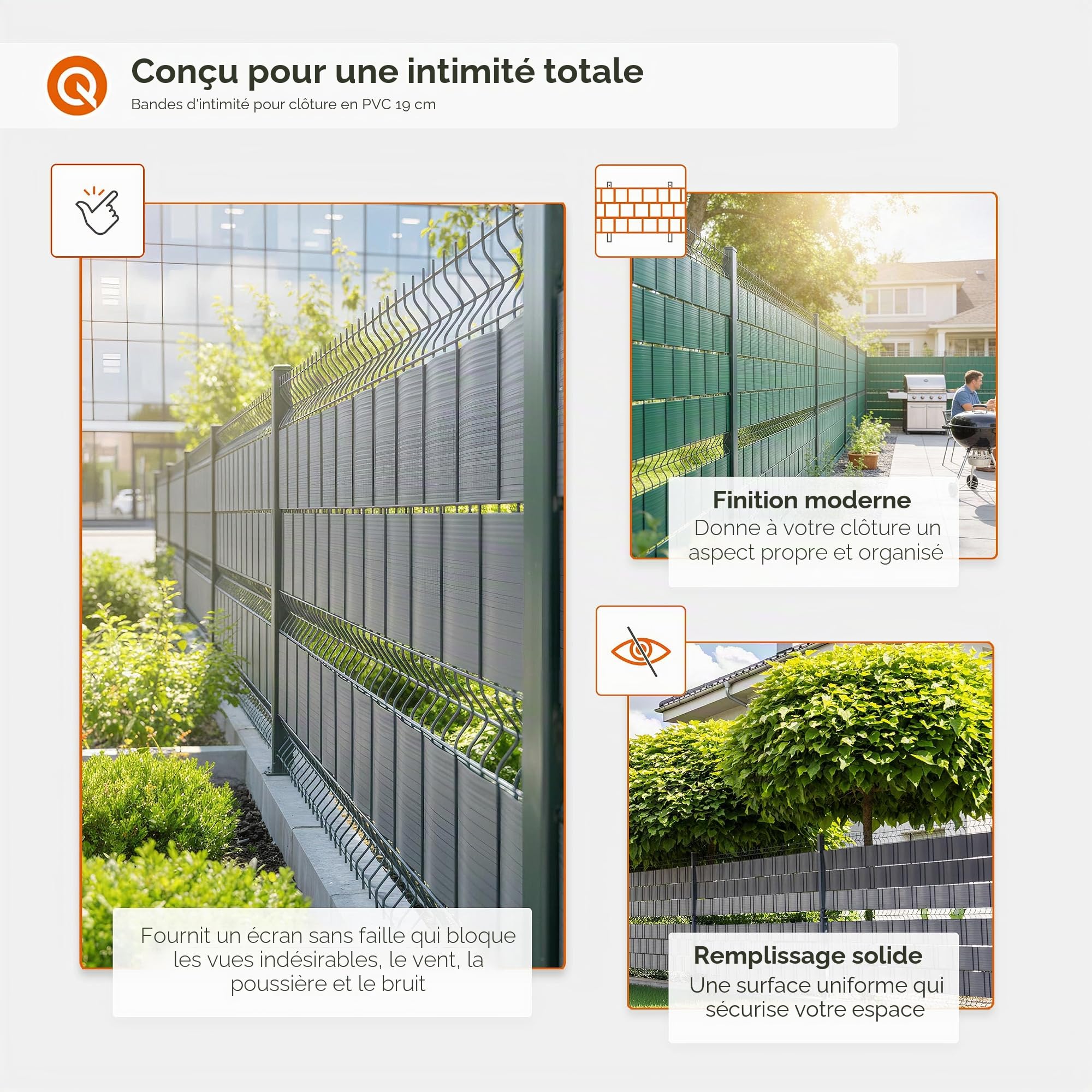 Quest Bande Brise-Vue Double Fil 19 cm Imperméable - Graphite, 26 m | Occultant de clôture en PVC, résistant aux UV et aux intempéries, jardin, balcon & terrasse