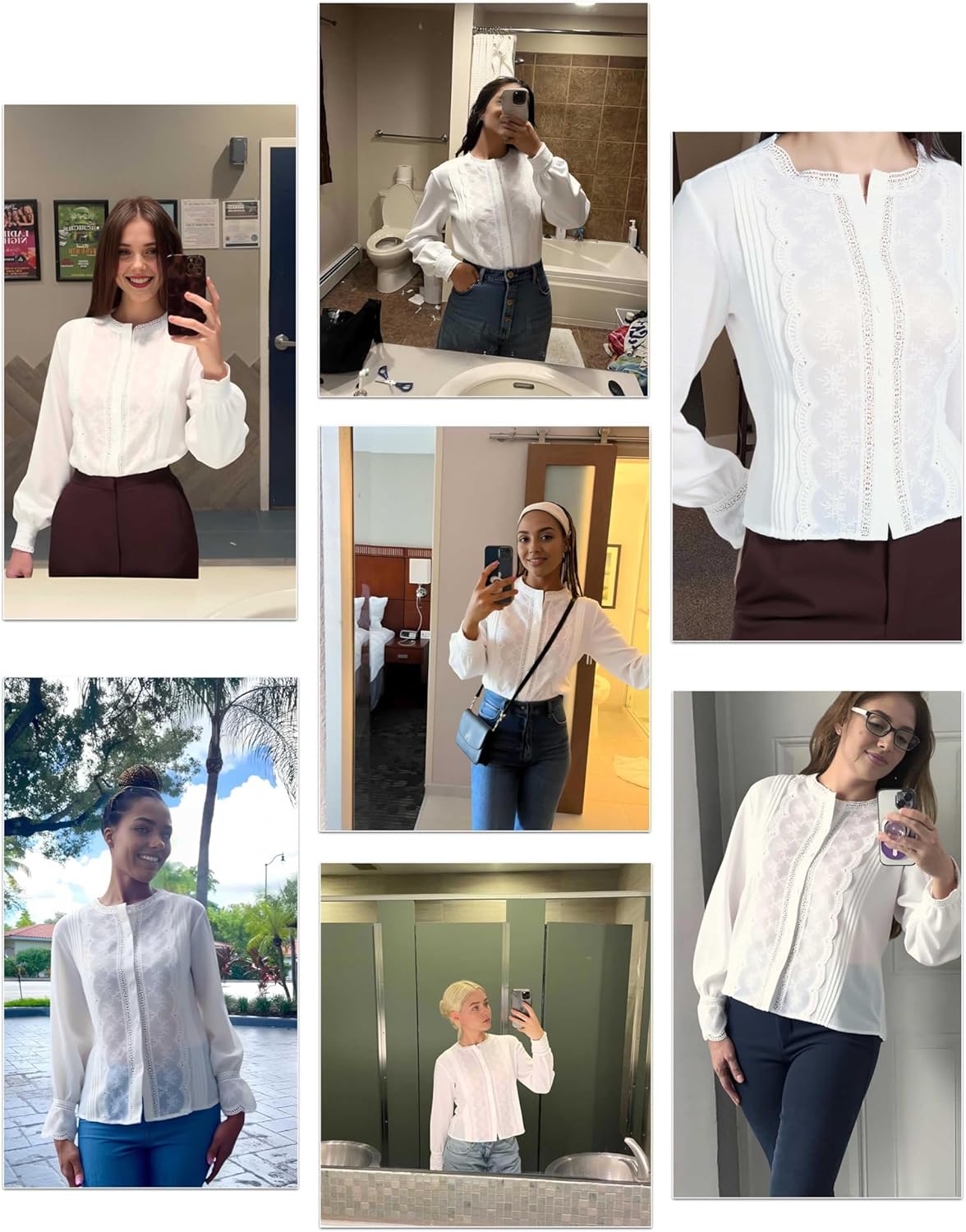 Womens Dressy Casual Lace Blouse Cotton Long Sleeve Button Up Shirts Tops - Image 3