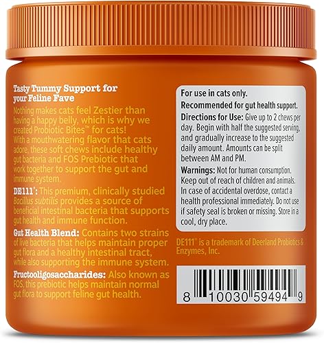 Miniatura 7 de Zesty Paws Bocadillos probióticos para gatos - Flora intestinal y apoyo del sistema inmunológico - Suplemento para gatos con Bacillus subtilis DE111