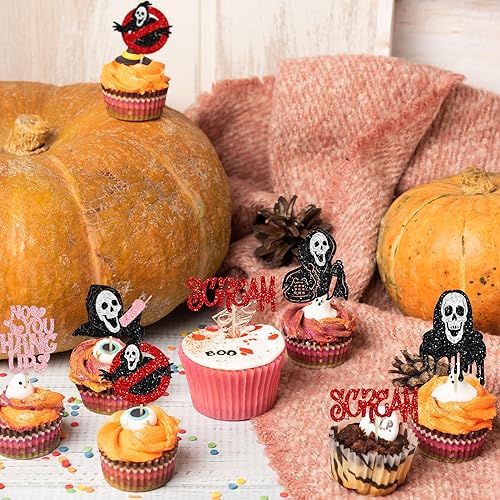 Miniatura 137 de Ephlyn 24 adornos para cupcakes de Halloween con purpurina para Halloween, murciélagos, calabaza, fantasma, decoración de cupcakes para temática