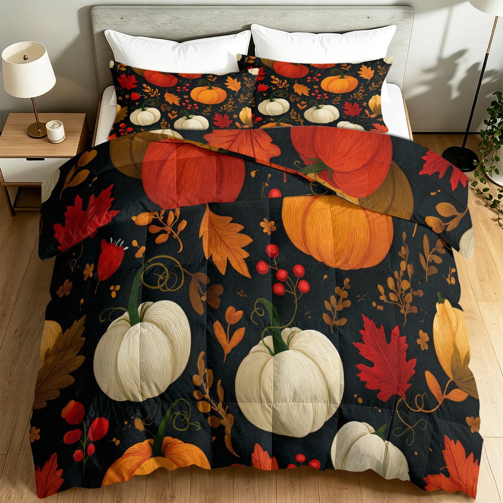 Piumino rustico pastorale senza rivestimento, 200 x 200 cm, 4 stagioni, lavabile, leggero, delicato sulla pelle, tradizionale autunnale, arancione zucca rampicante, caldo, per tutto l'anno