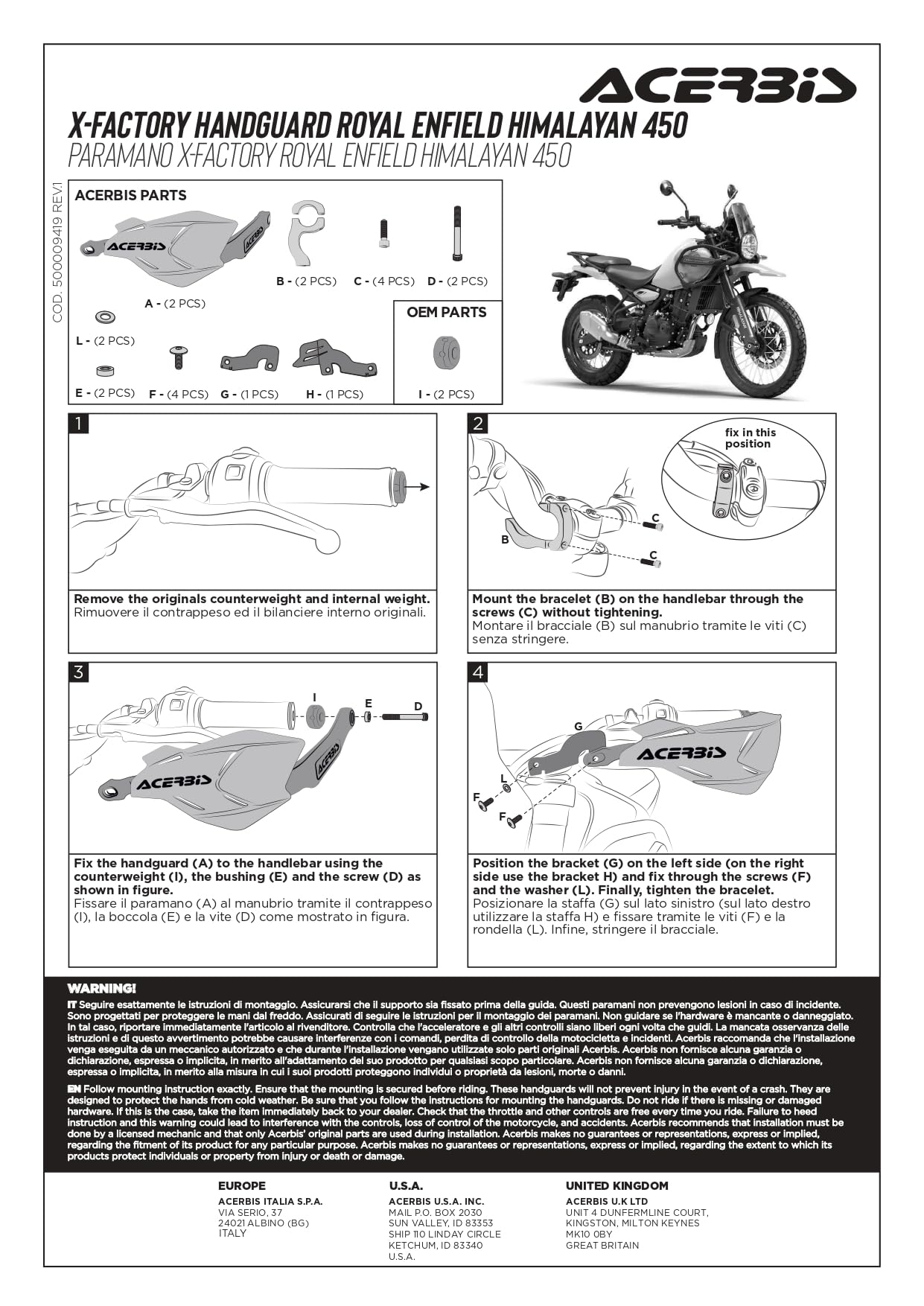 Paramani Acerbis X-FACTORY compatibili con HIMALAYAN 450 2024 2025 alluminio nero