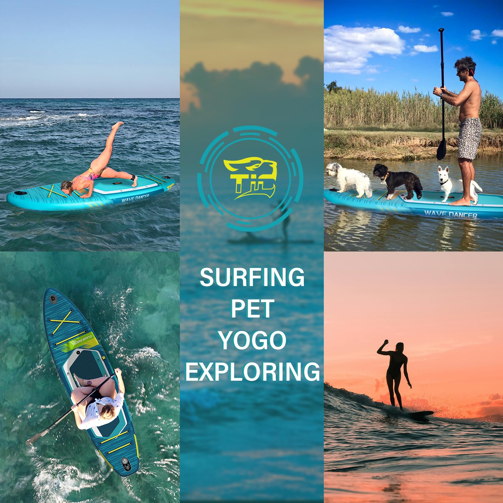 TIGERXBANG Aufblasbares Paddle Board mit Sitz, 335 x 86 x 15 cm Stand Up Paddling Board für Erwachsene/Kinder, Komplettes ISUP-Surf-Set für 2+1 Personen/Familie, Blau