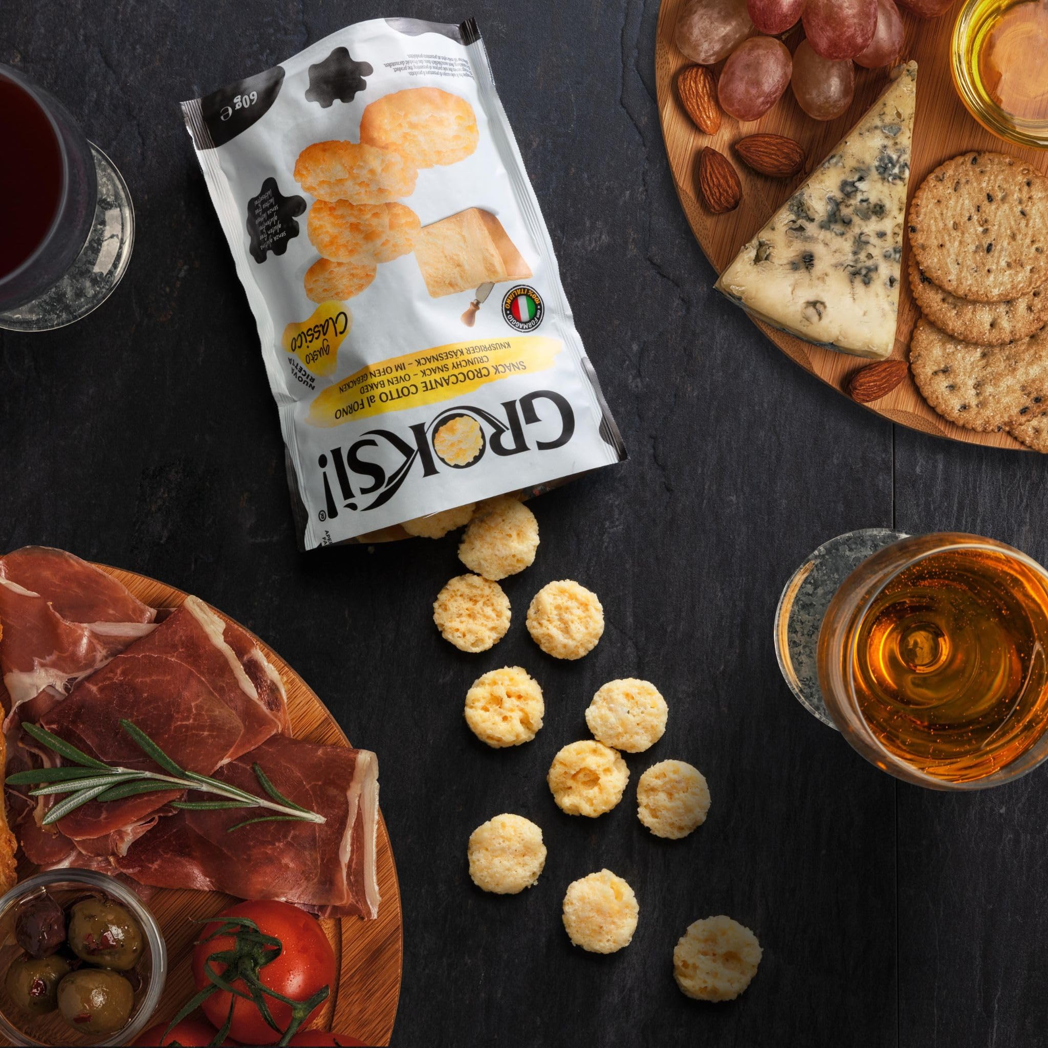 GROKSi! Käse-Snack aus Italien | Käse-Cracker | Protein Snack (Classico, 12x 60 g)