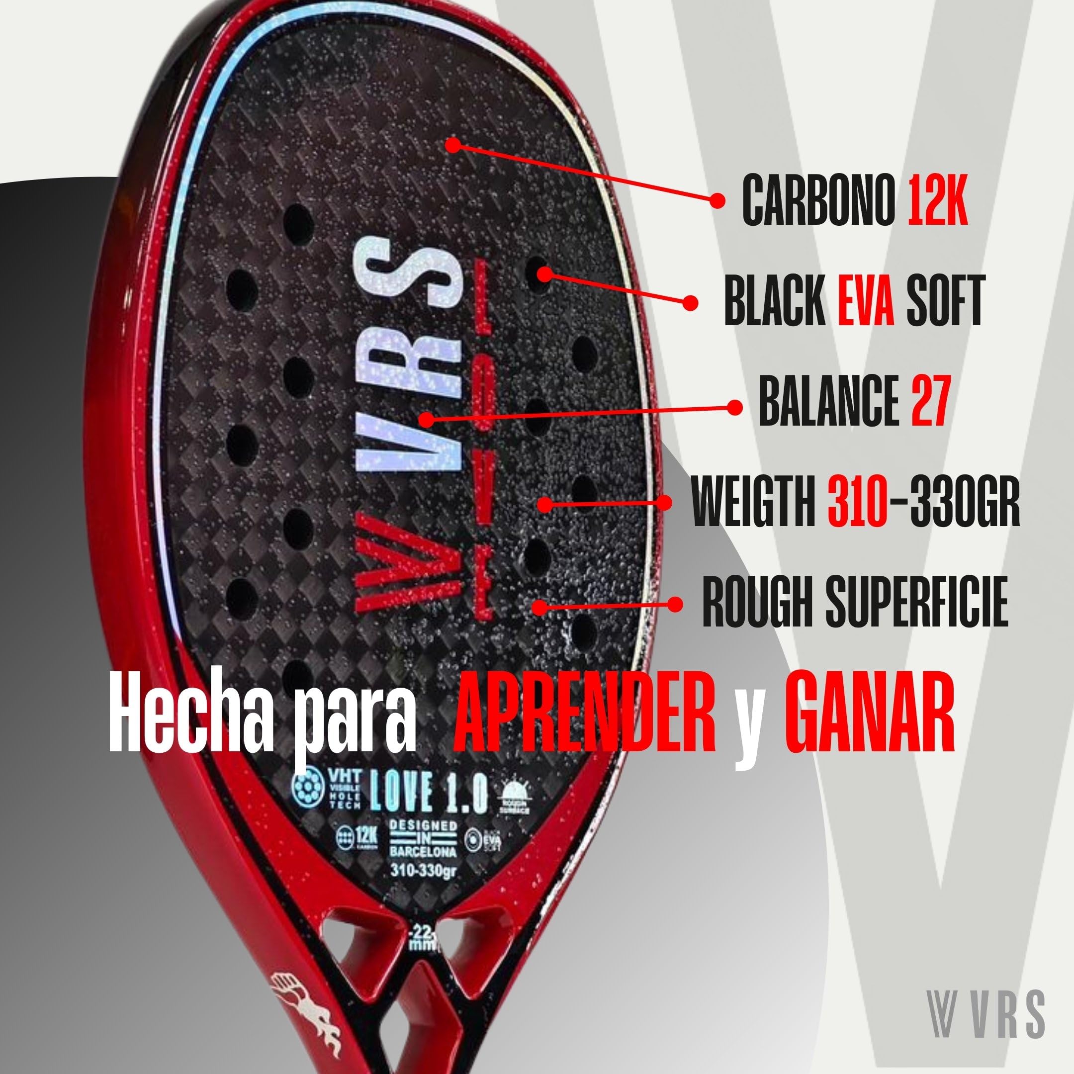 Raqueta Beach Tennis Profesional VIRUS Love 1.0 Carbono 12K Black EVA Soft Balance Medio Control Potencia